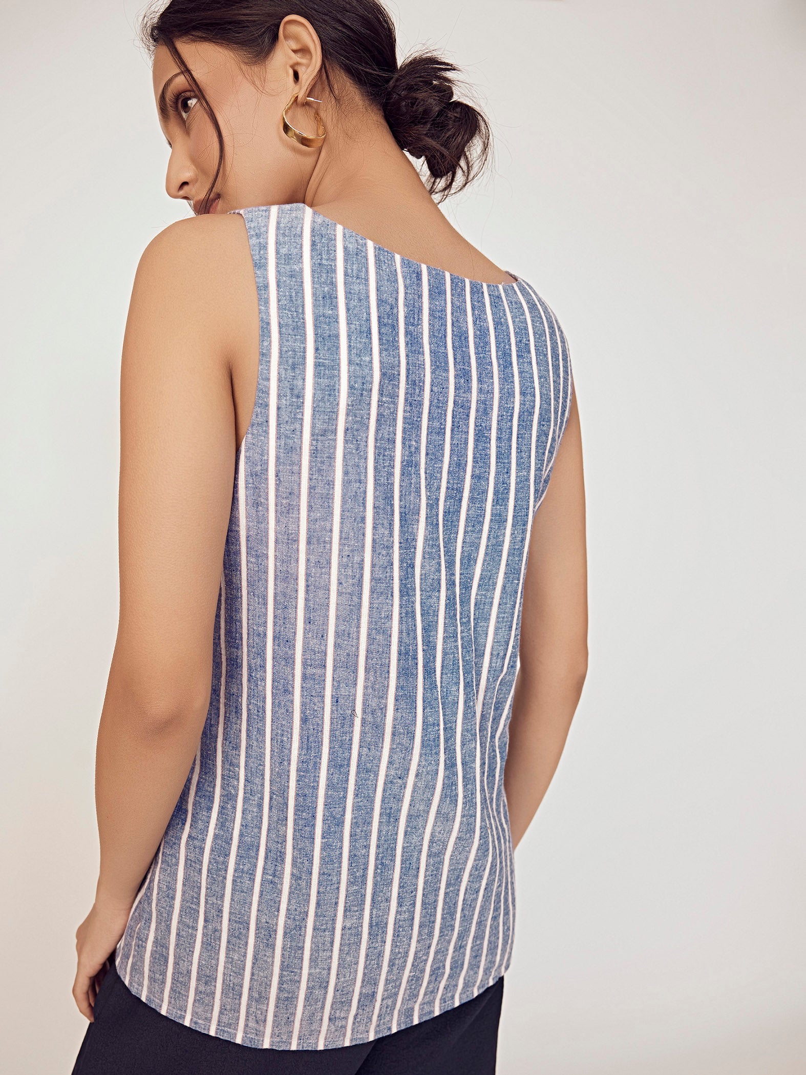 Blue Multistriped Tie Up Top