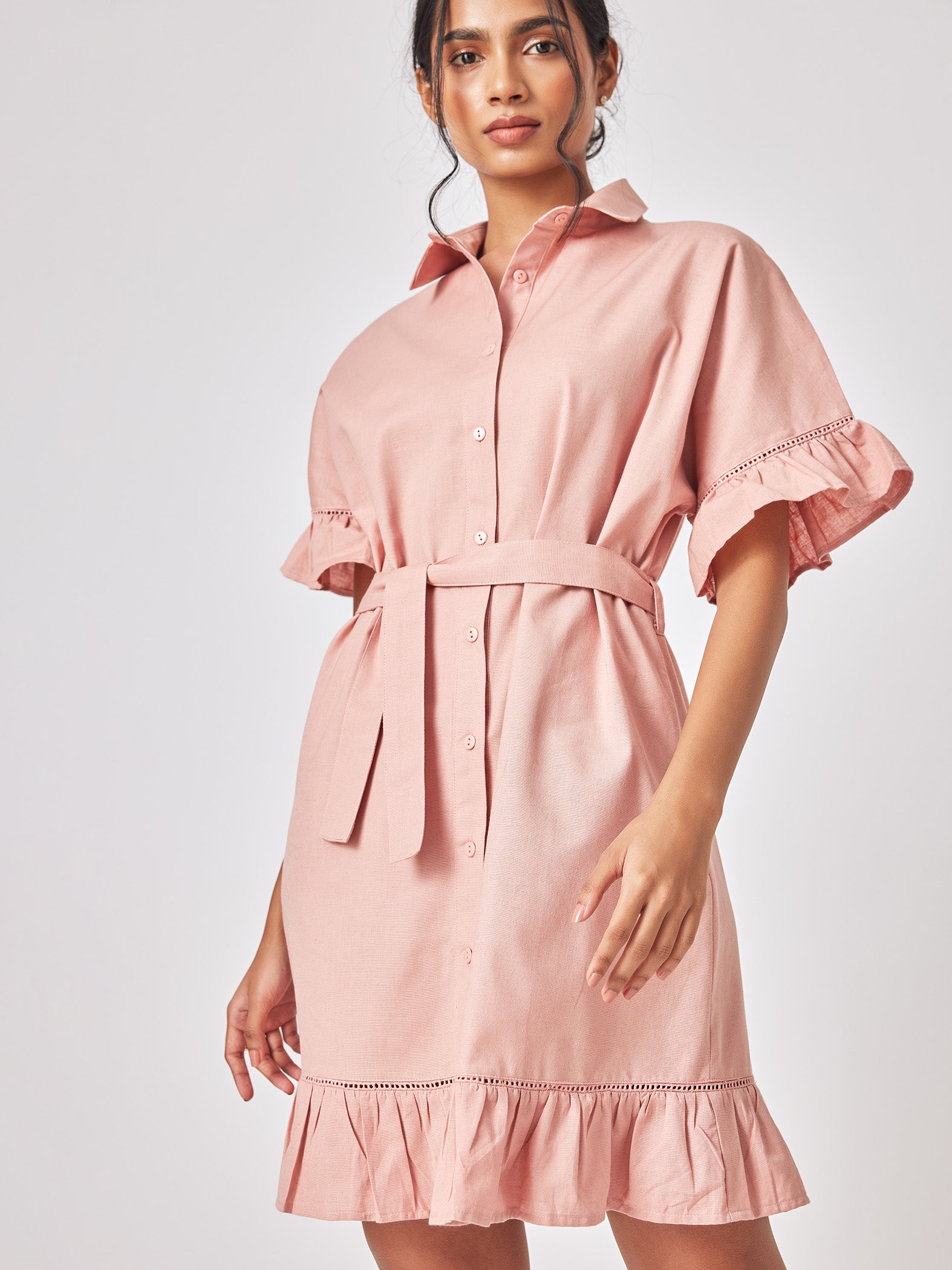 Blush Linen Shirt Dress