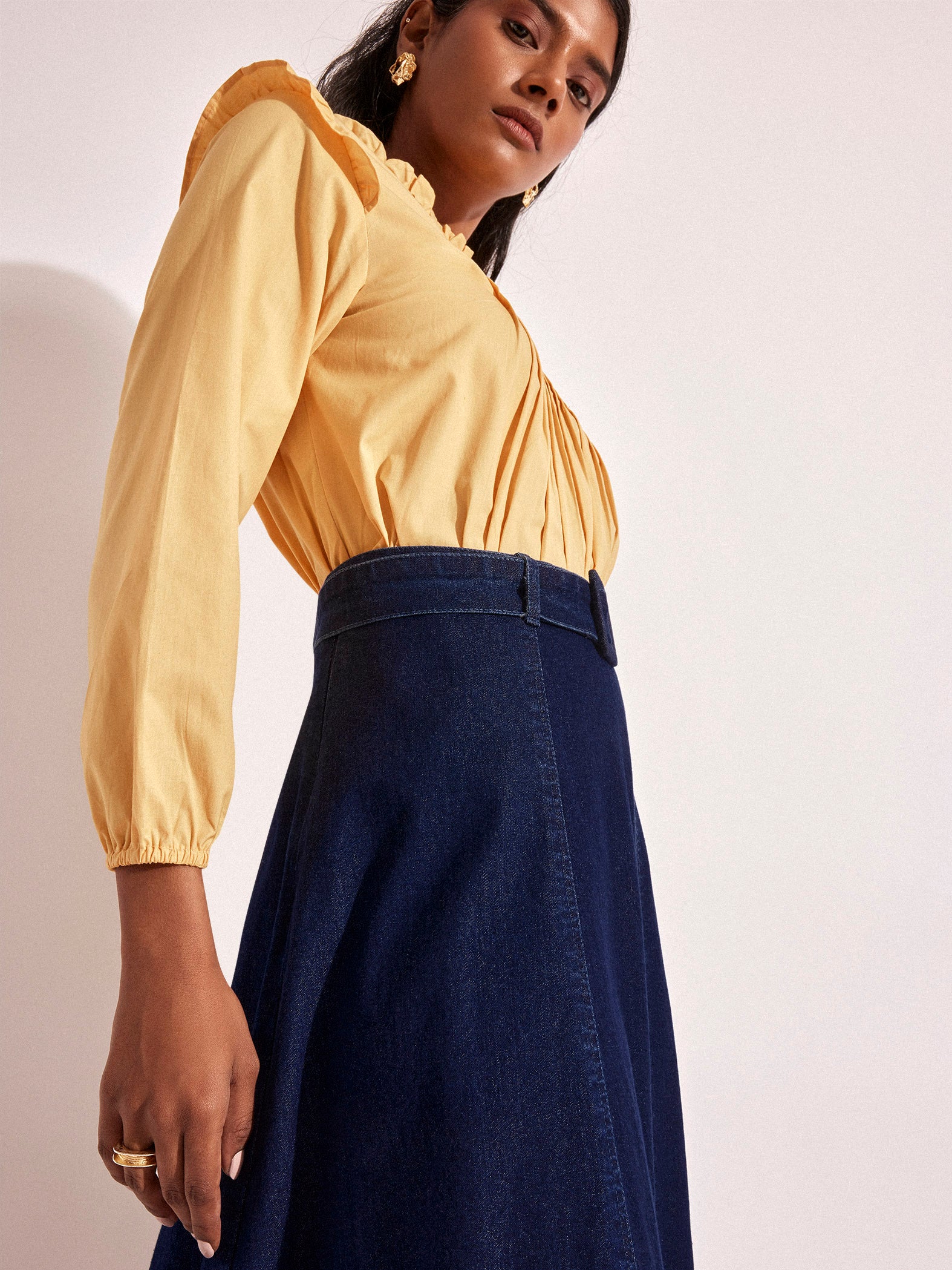 Denim Panelled A Line Skirt