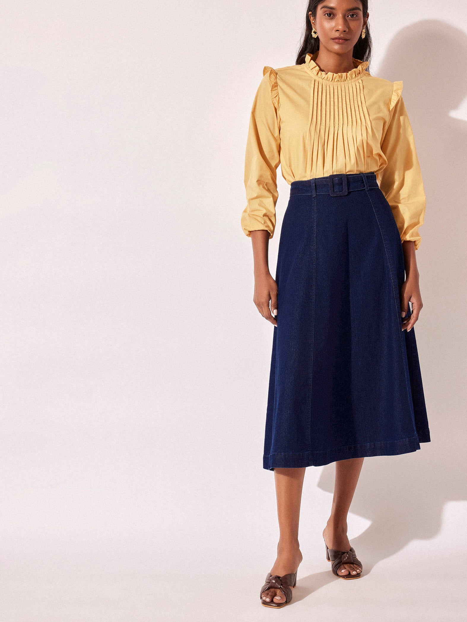 Denim Panelled A Line Skirt