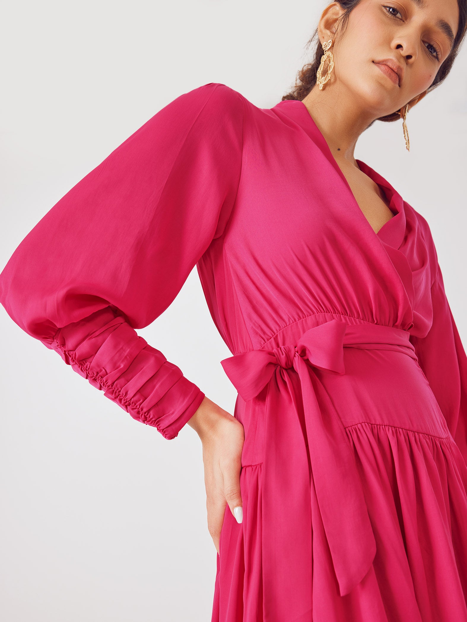 Hot Pink Shawl Collar Dress
