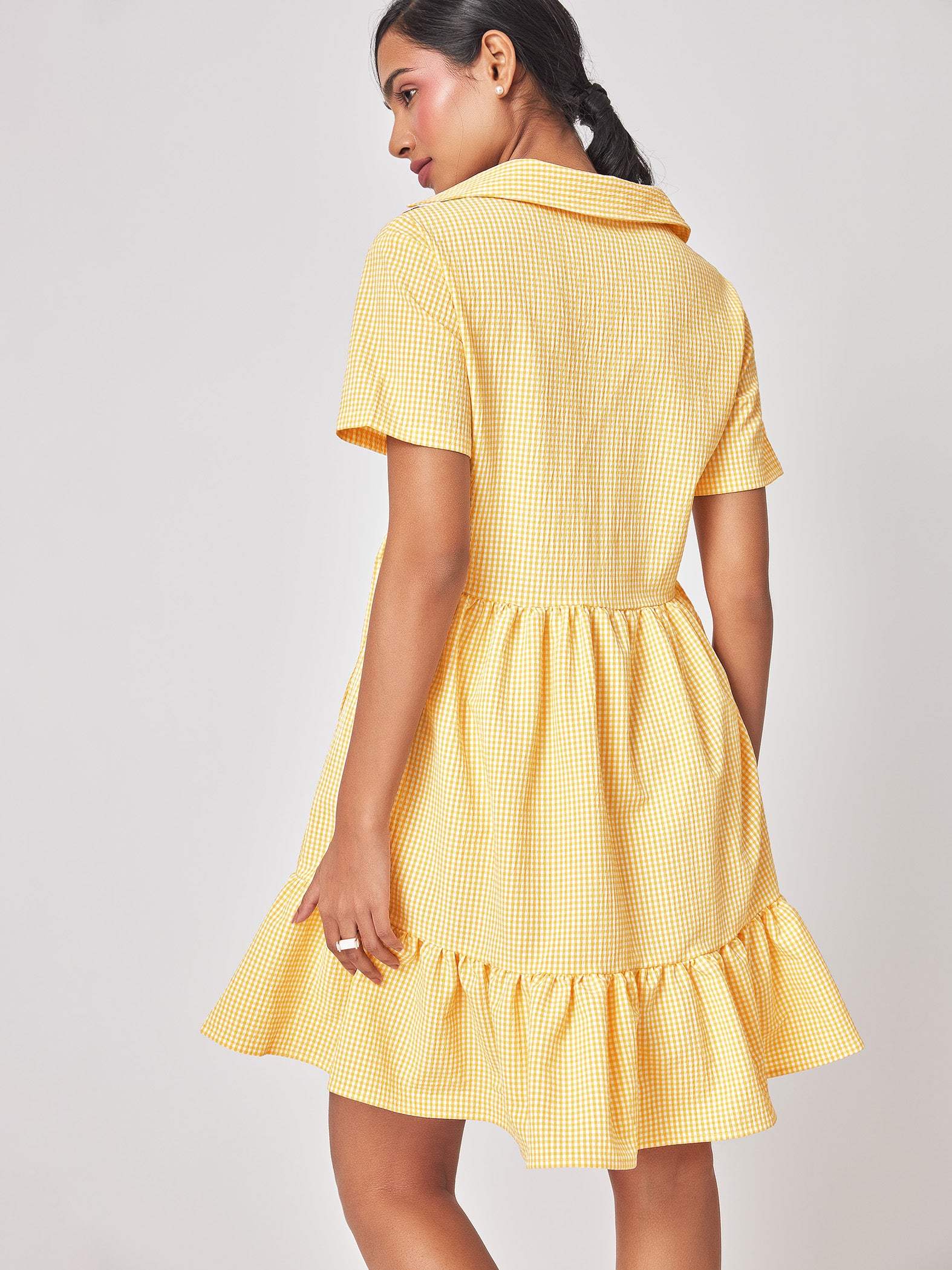 Lemon Gingham Embroidered Dress