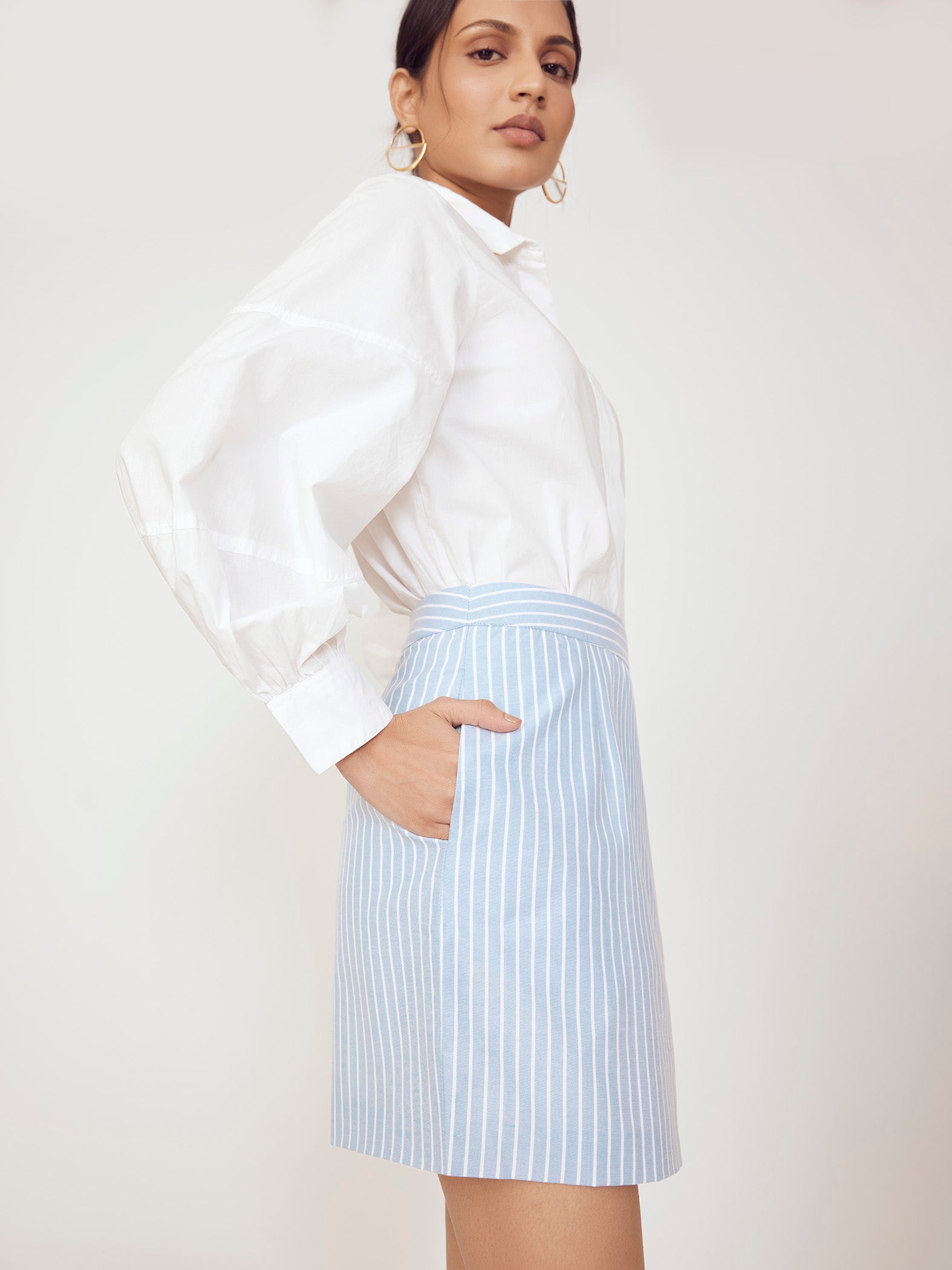Light Blue Striped Mini Skirt