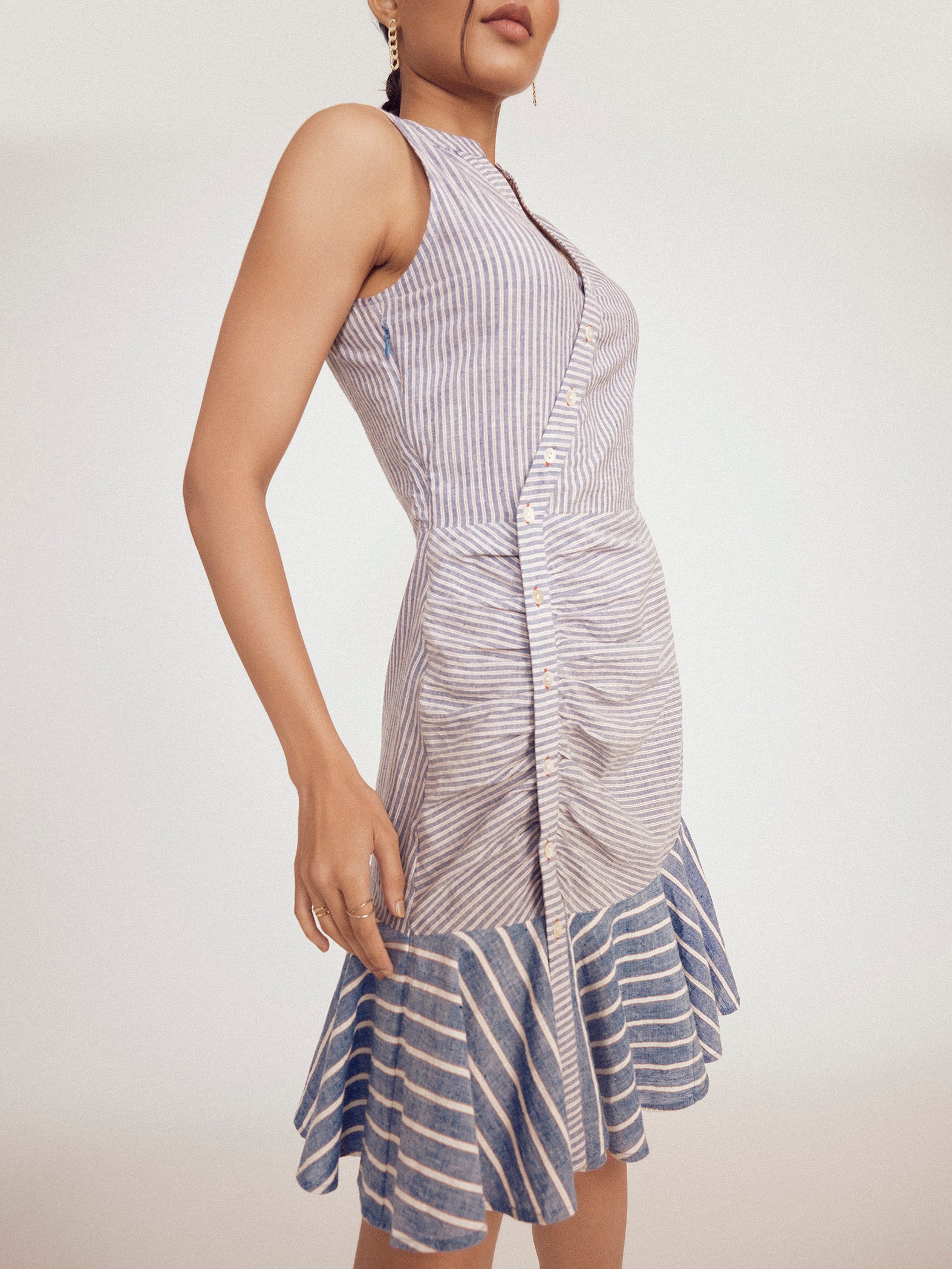 Multistripe Asymmetrical Placket Dress