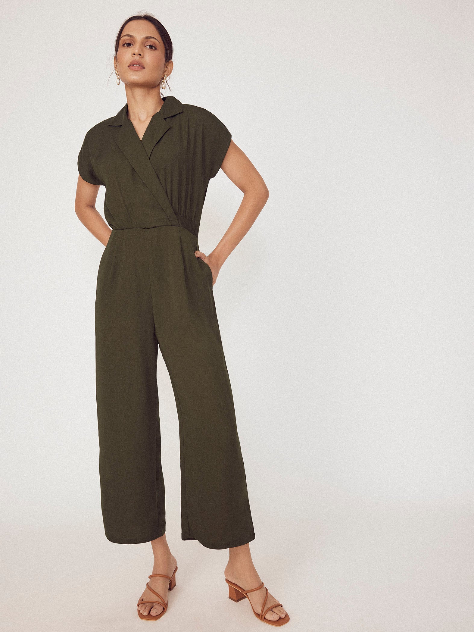 Olive Collared Wrap Jumpsuit