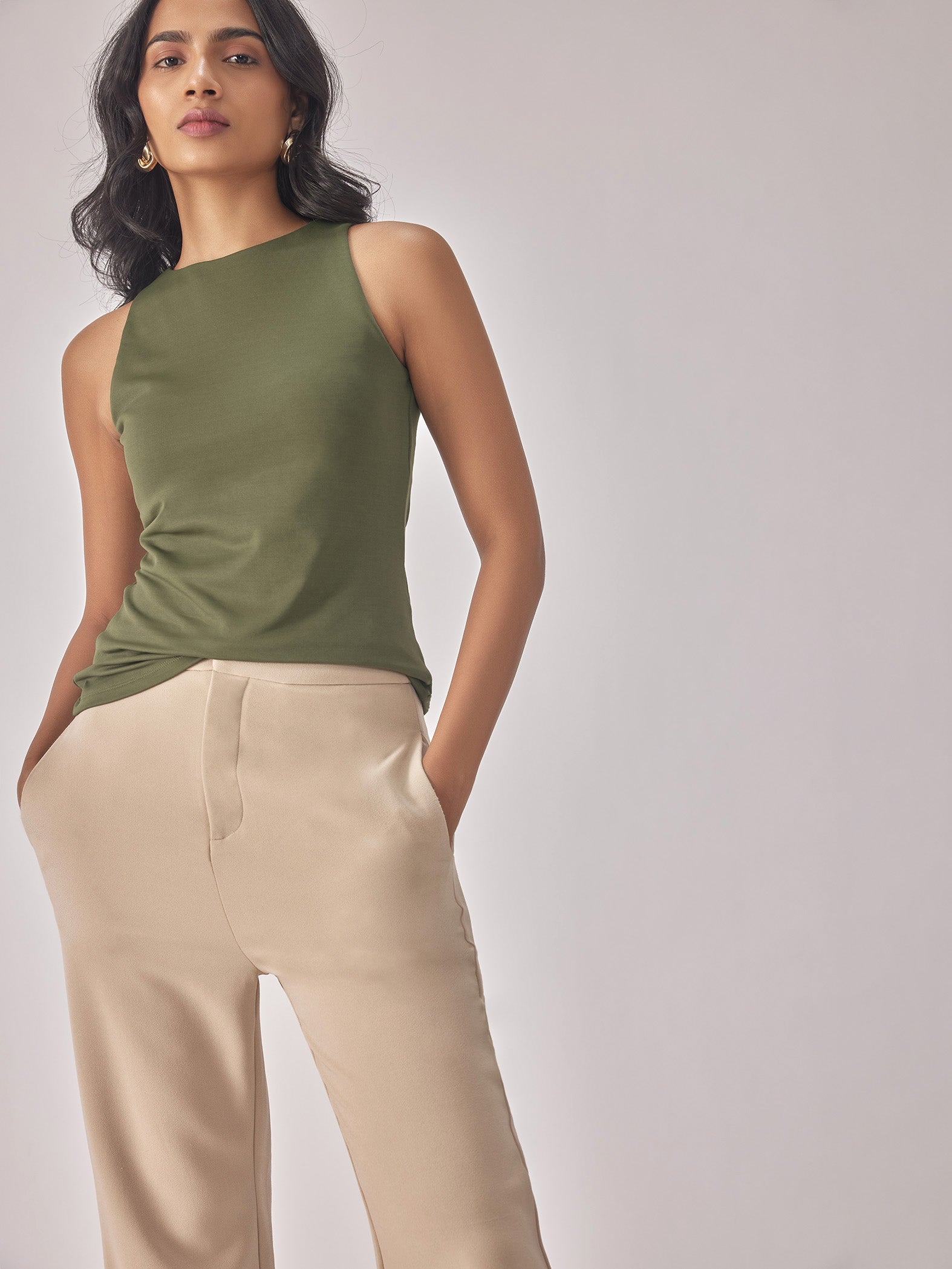 Olive Knit In Cut Top
