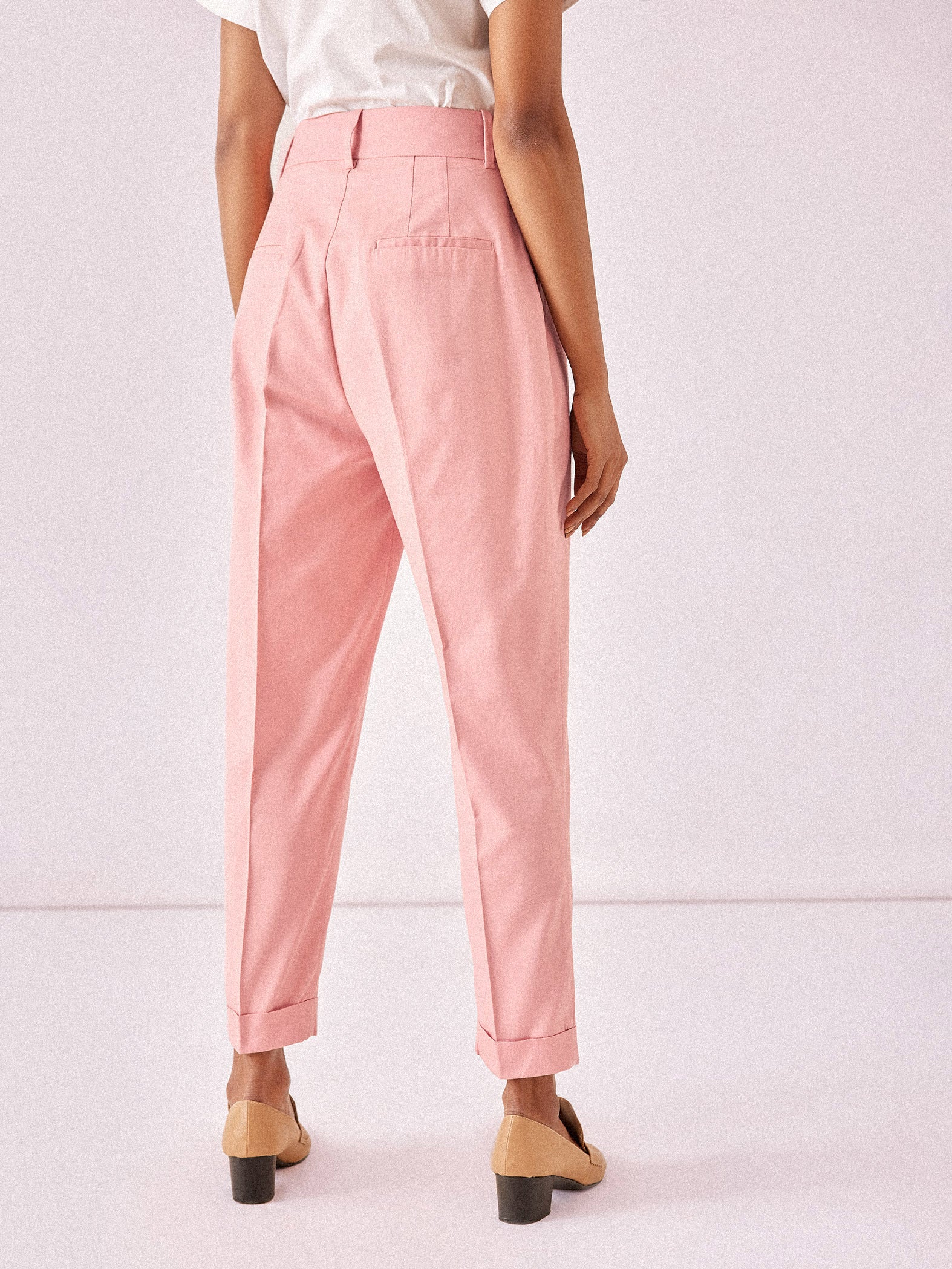 Salmon Cotton Tapered Trousers