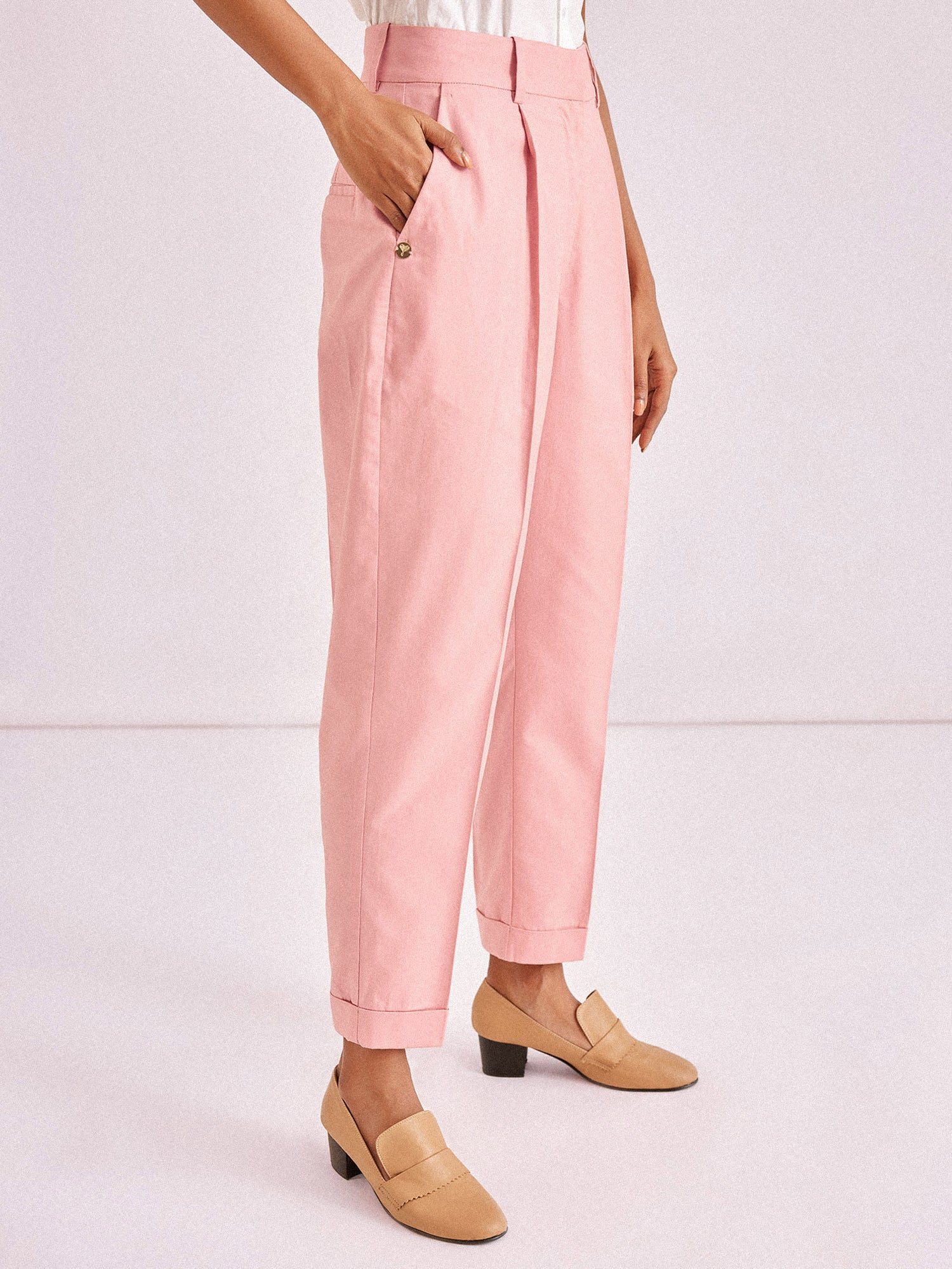 Salmon Cotton Tapered Trousers
