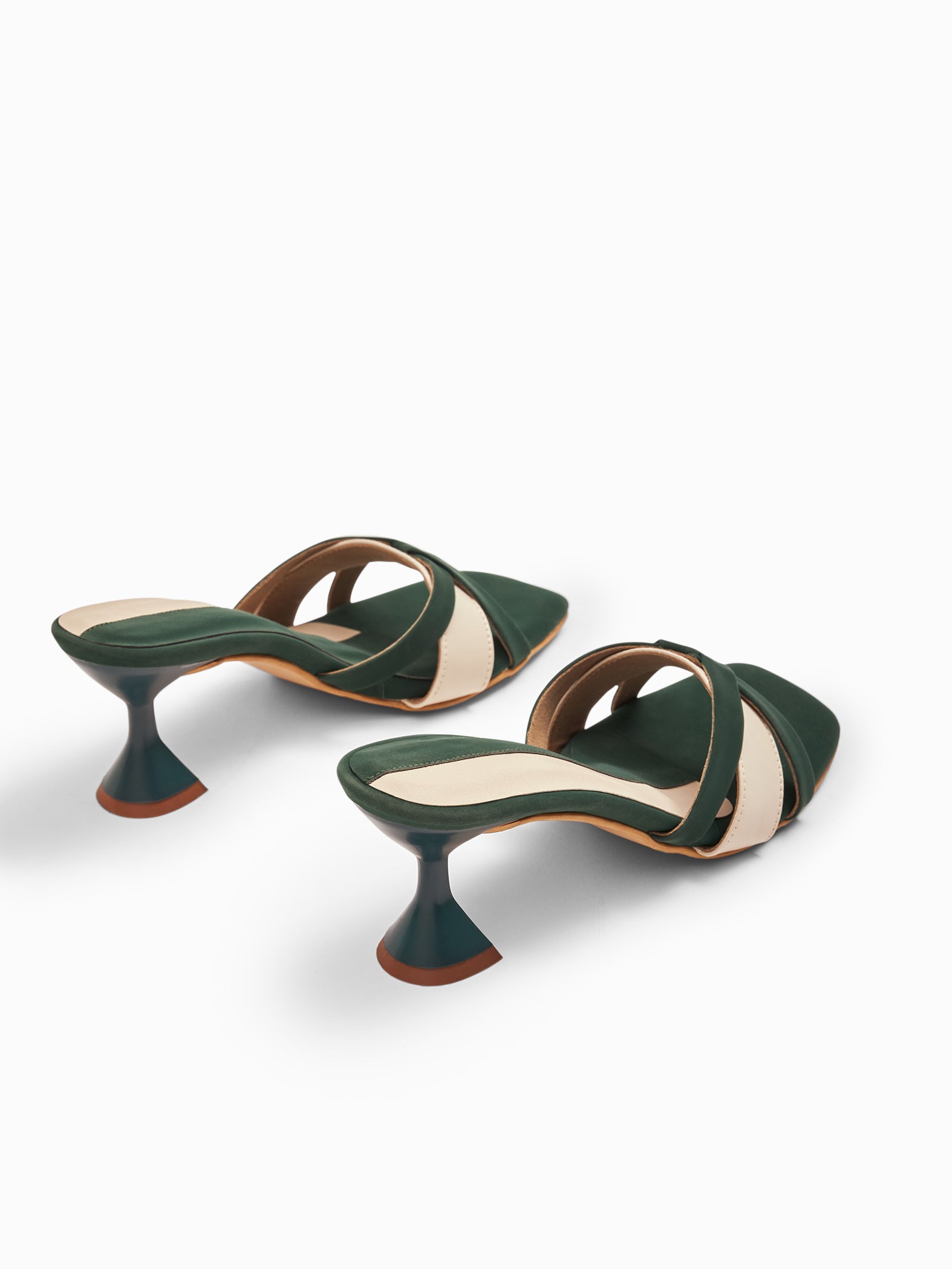 Emerald & Cream Spool Heels