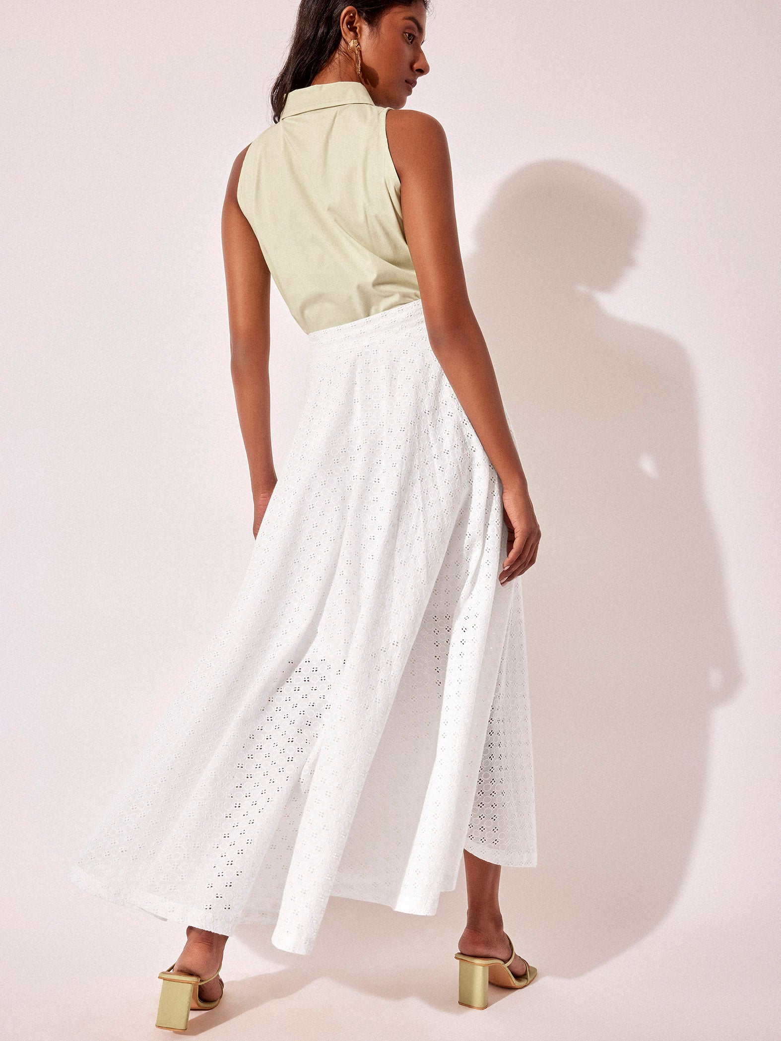 White Cotton Schiffli Skirt