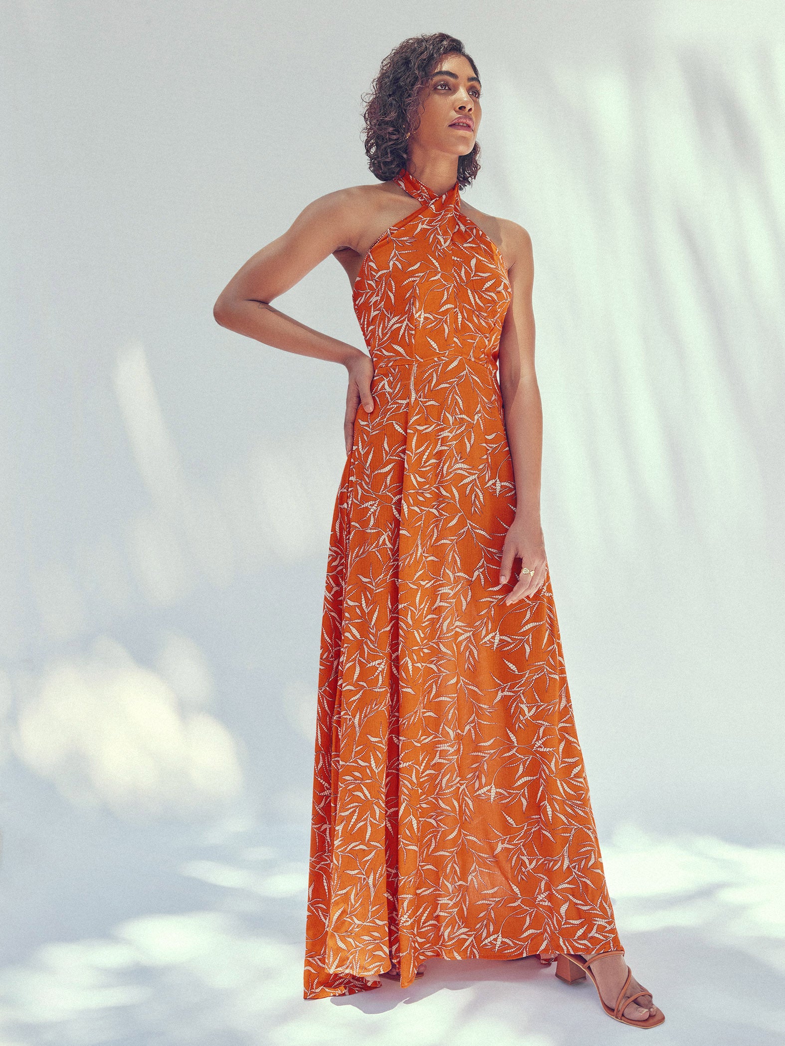 Abstract Leaf Print Maxi Dress