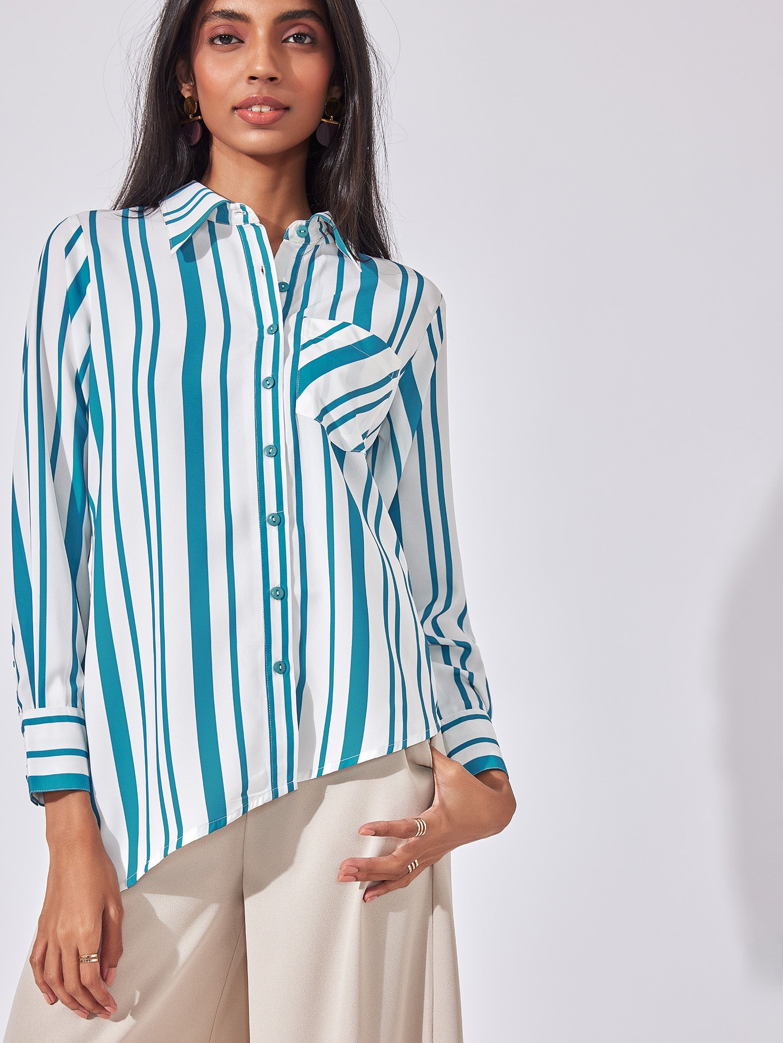 Azure Striped Asymmetric Shirt