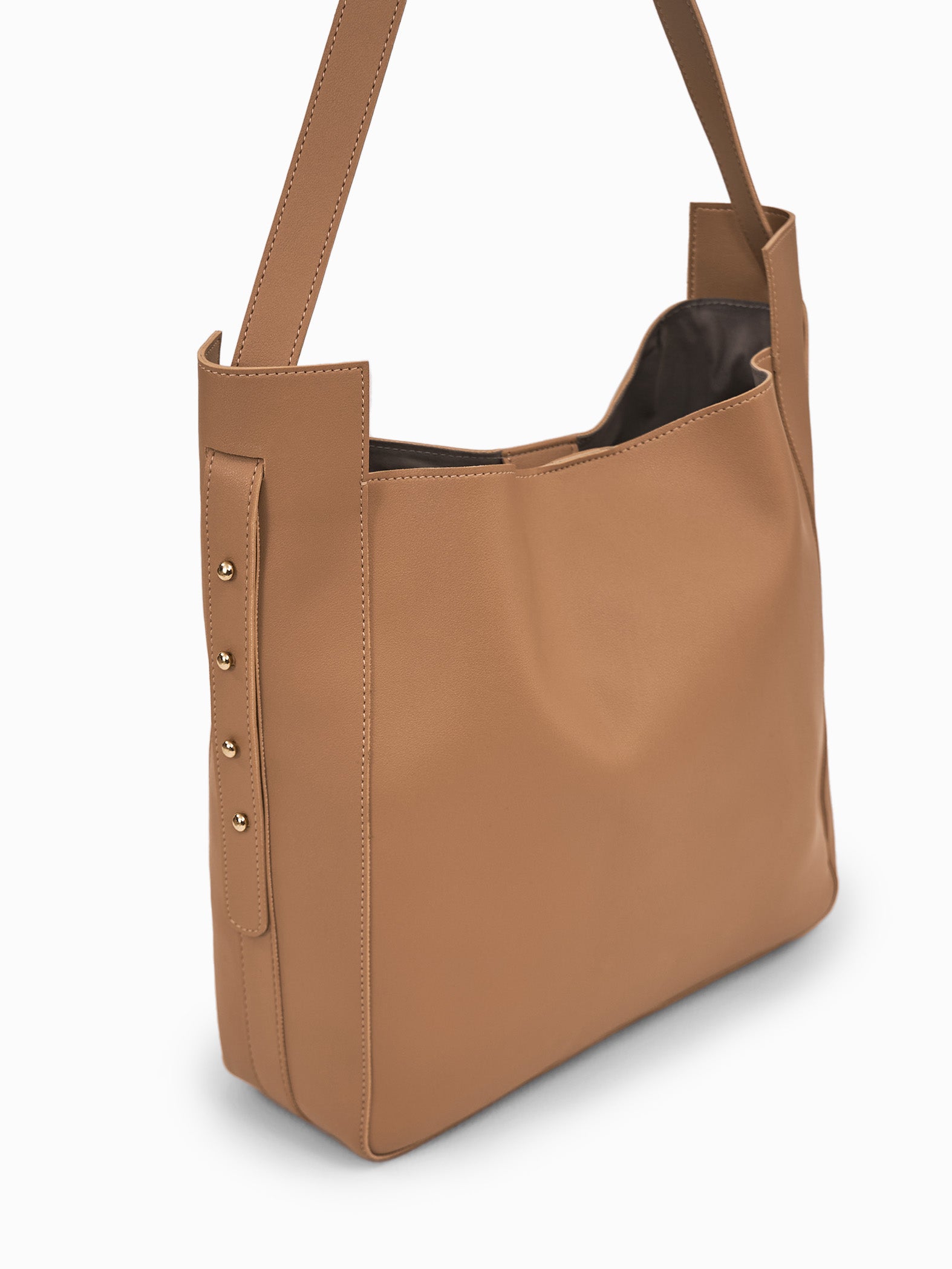 Beige Studded Handle Tote