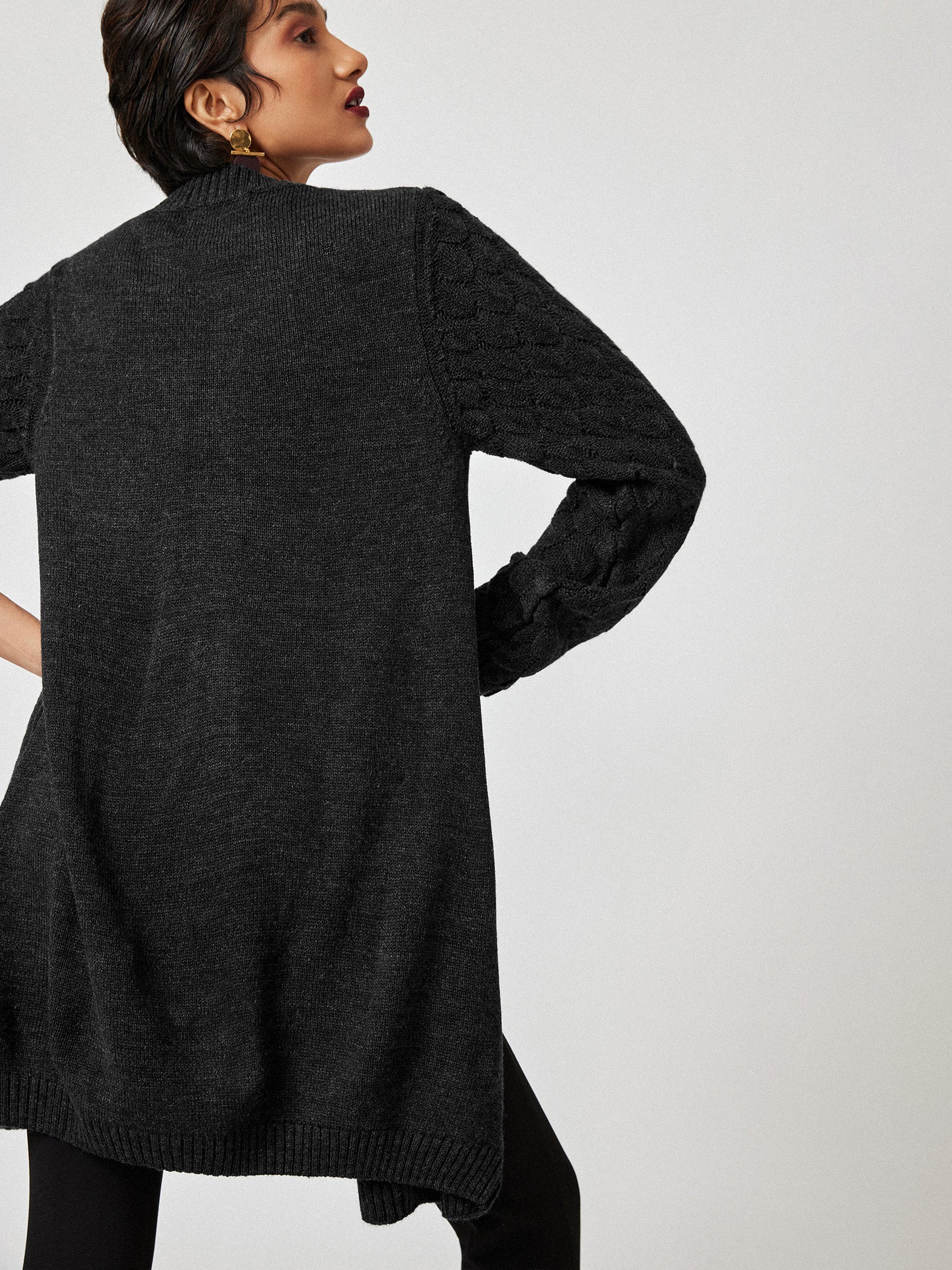 Black Long Cable Knit Cardigan