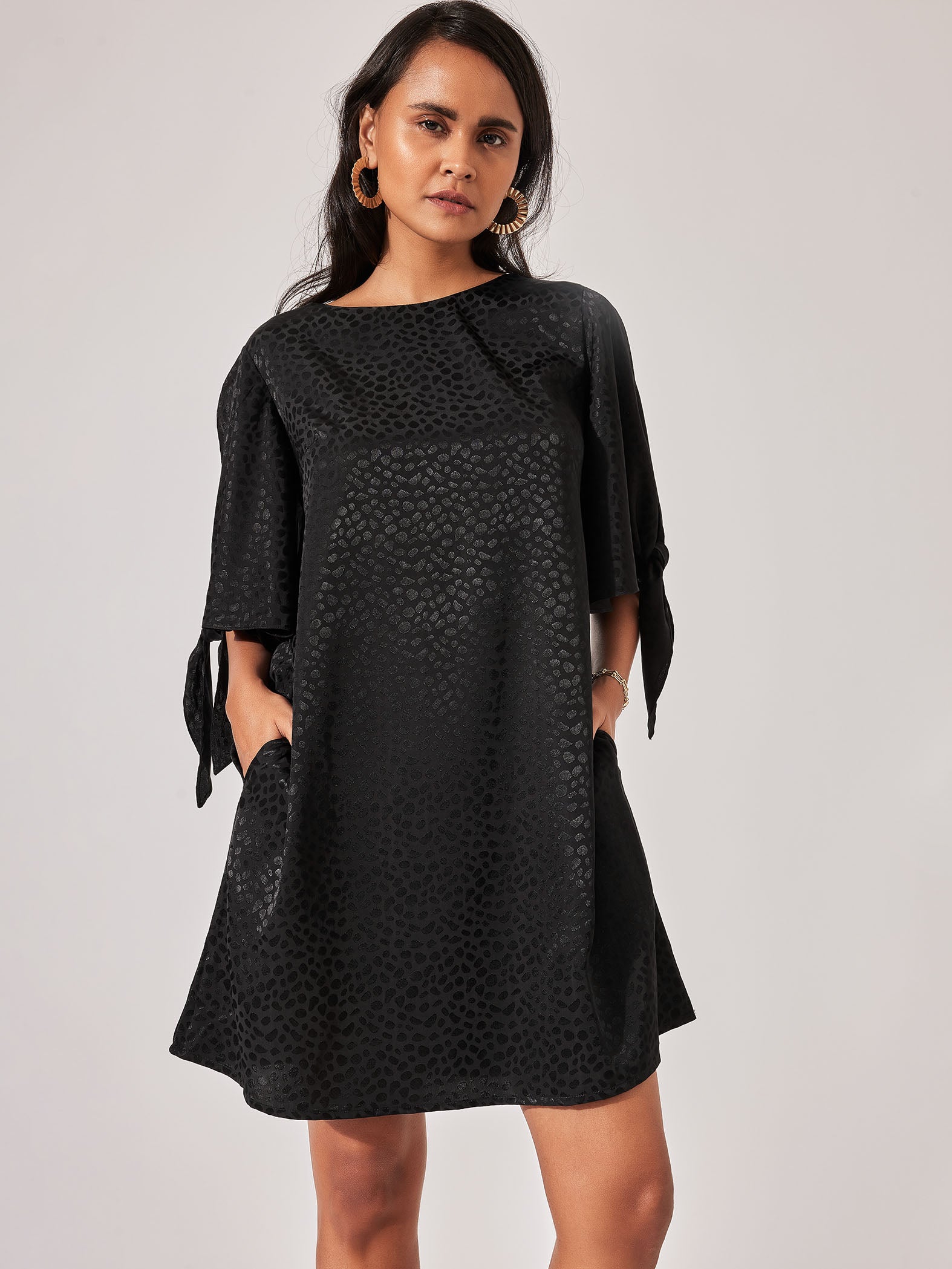 Black Satin Textured Dress