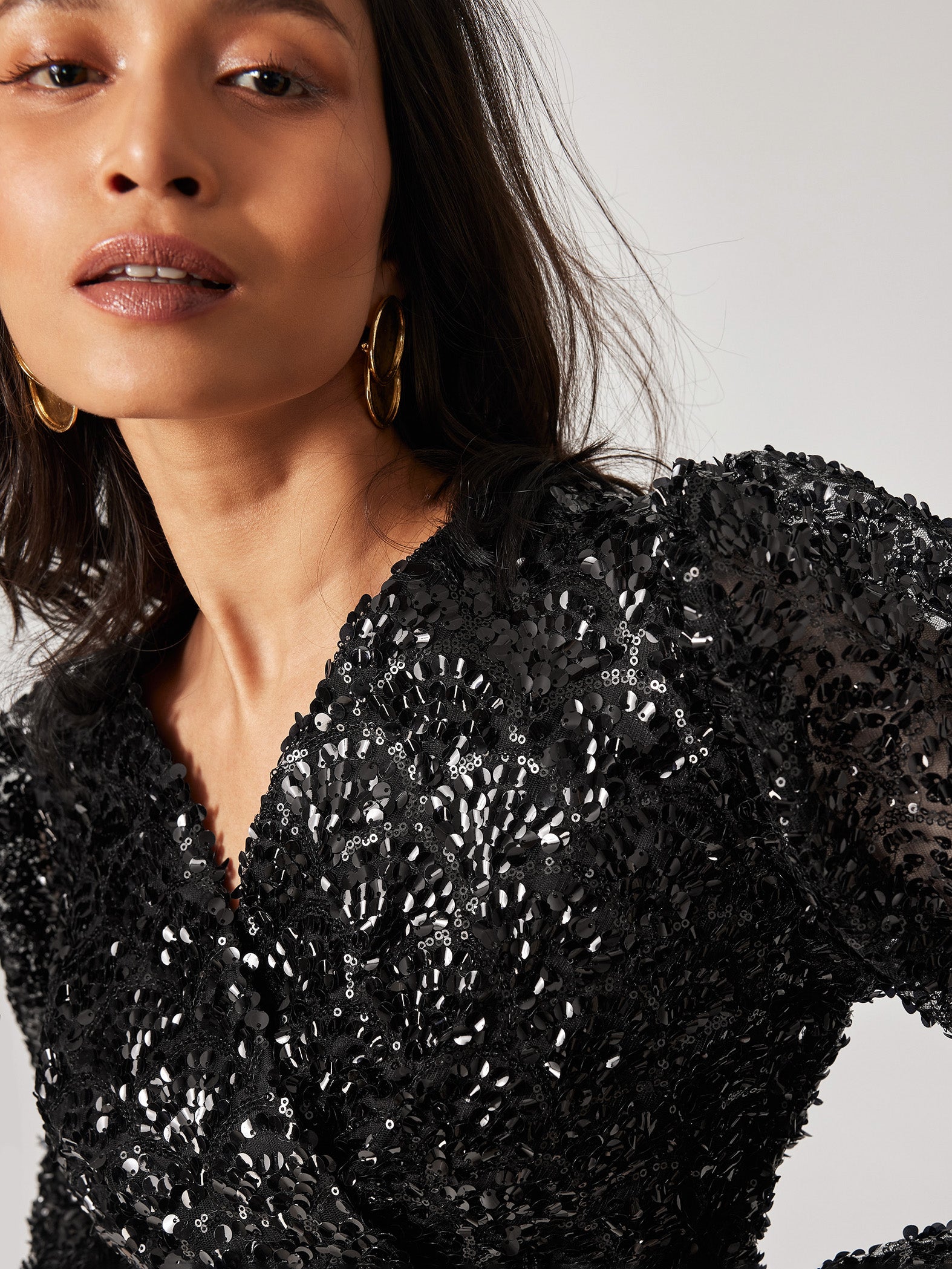 Black Sequin Embroidered Top