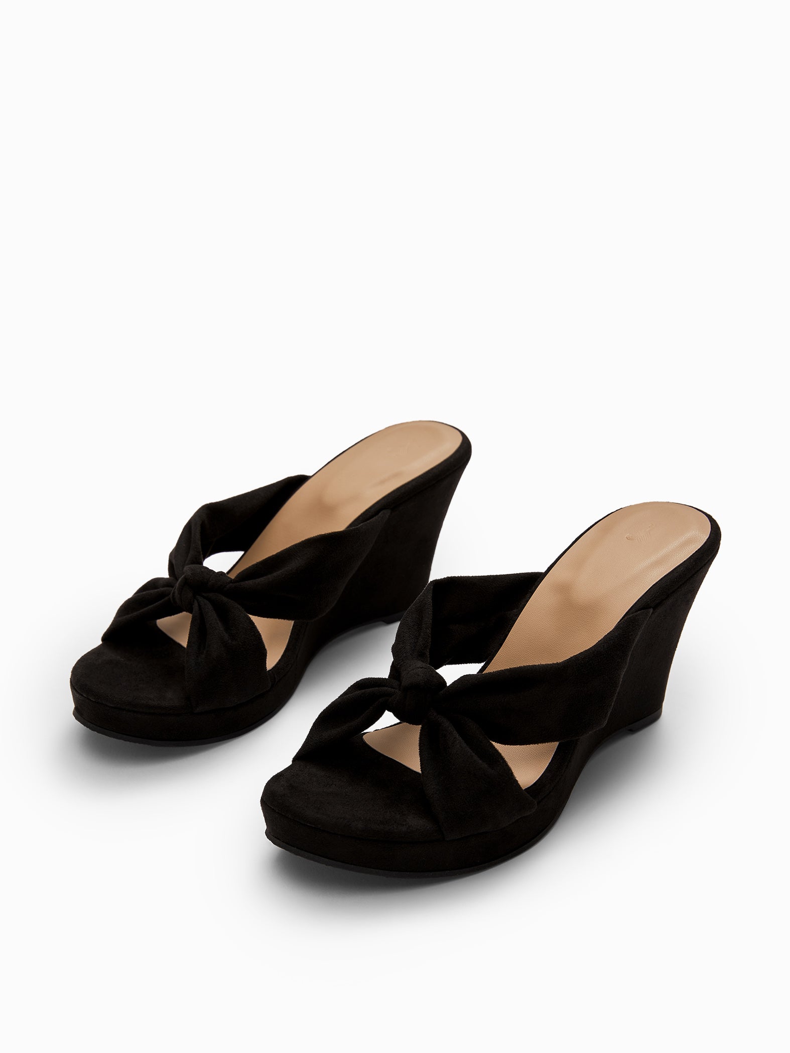 Black Suede Knotted Wedges