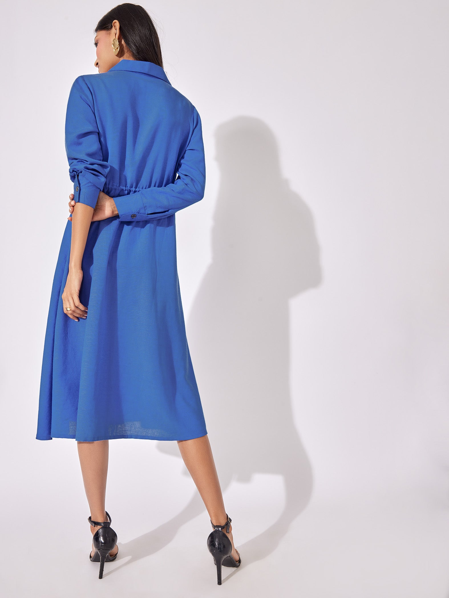 Blue Drawstring Midi Dress