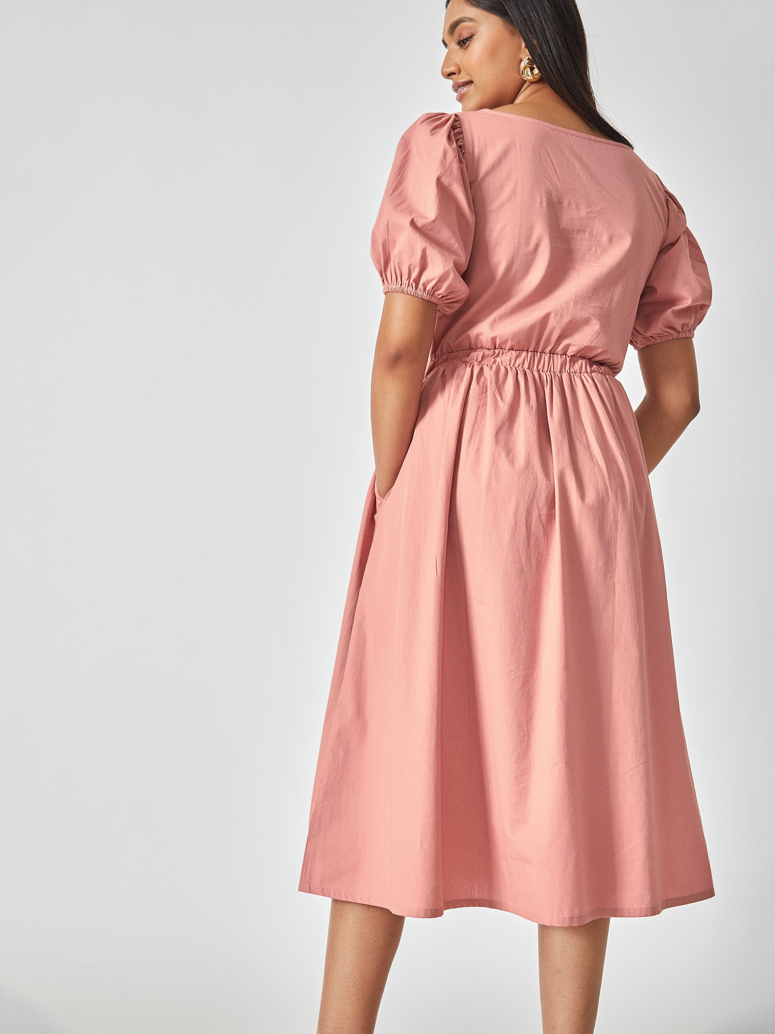 Blush Puff Sleeve Cinched Dress