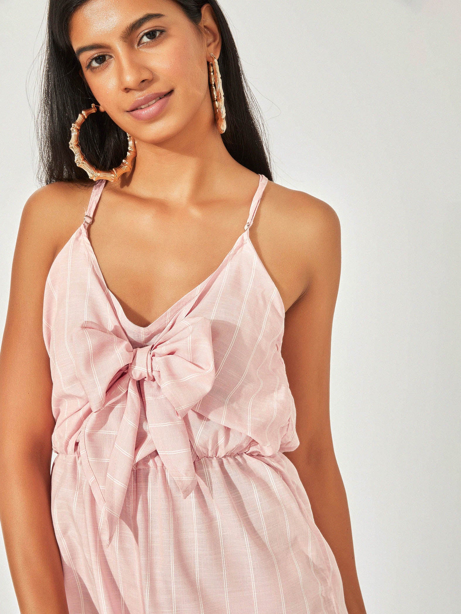 blush stripe knotted playsuit