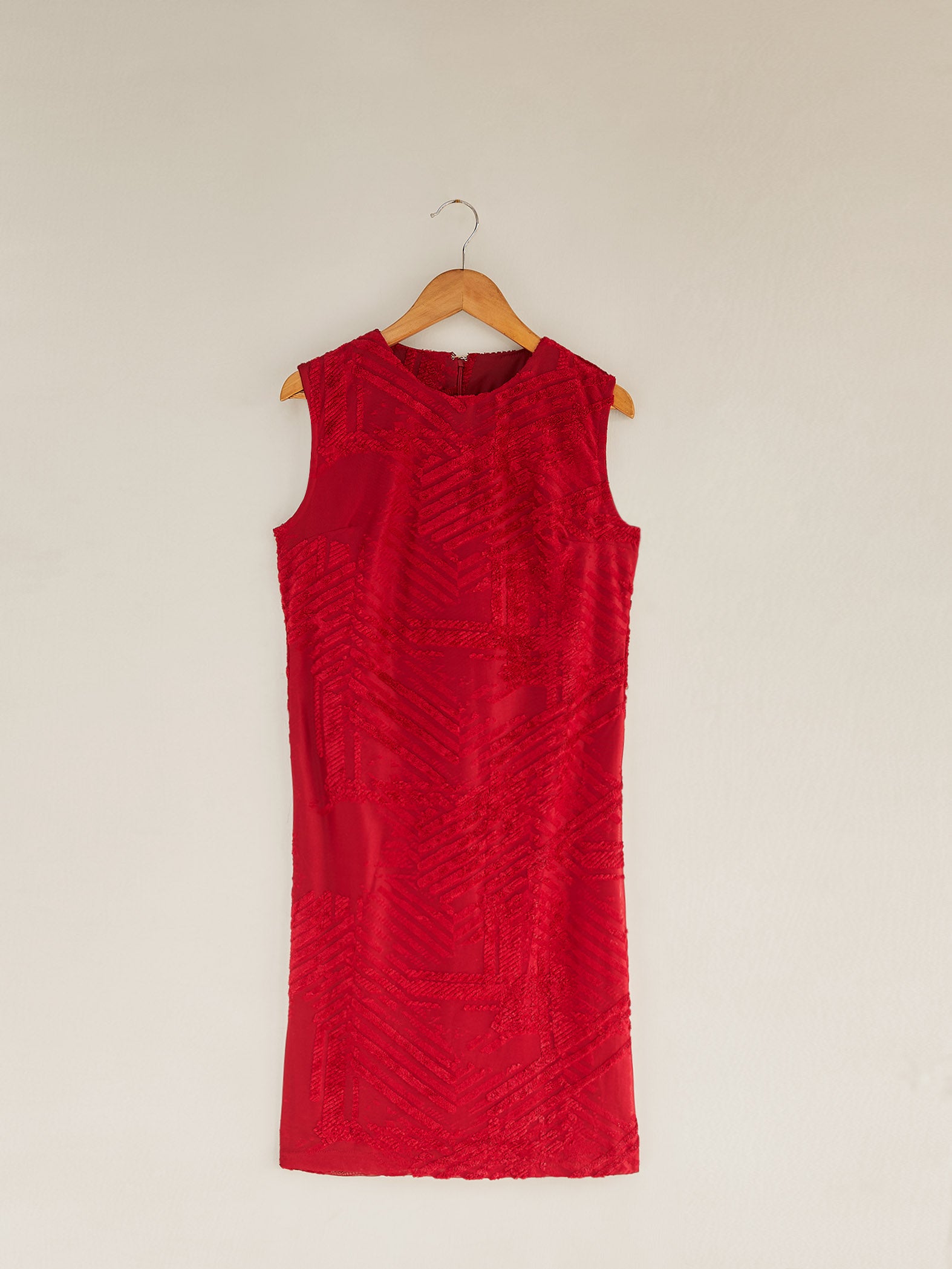 Burgundy Textured Sleeveless Dress