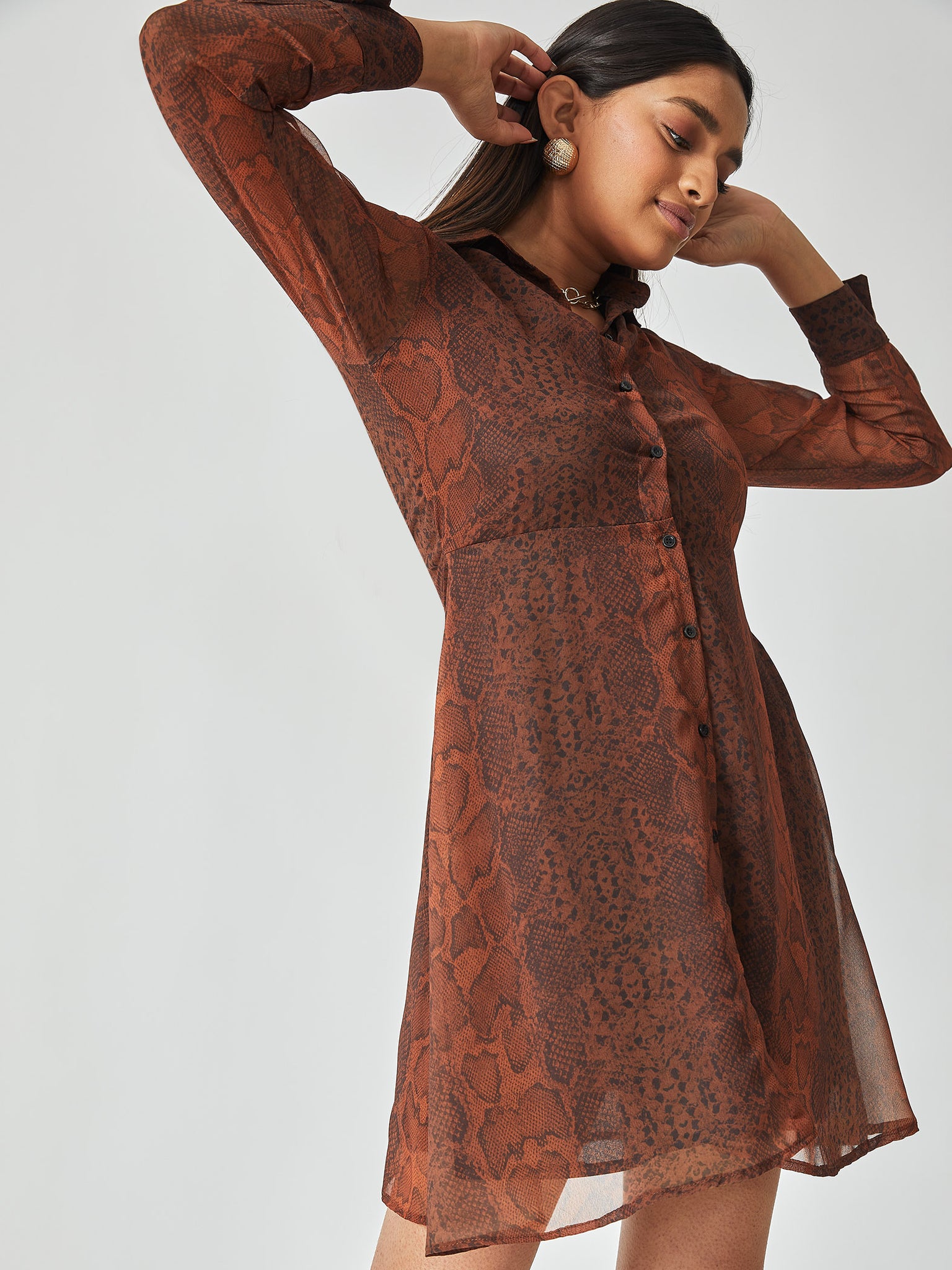 

Burnt Orange Snake Print Shirt Dress