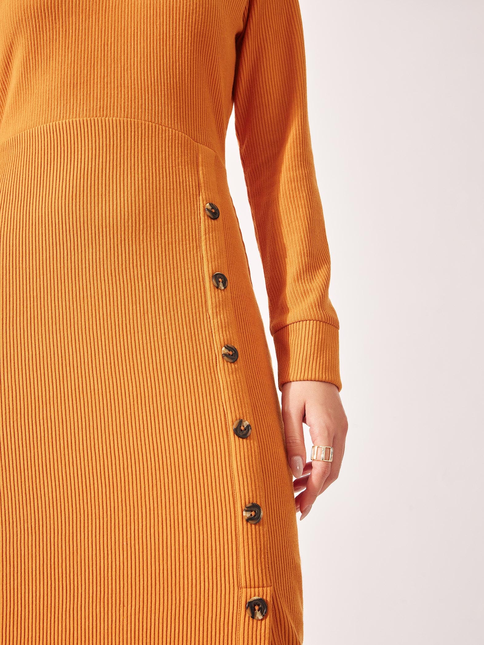 Caramel Buttoned Slit Dress