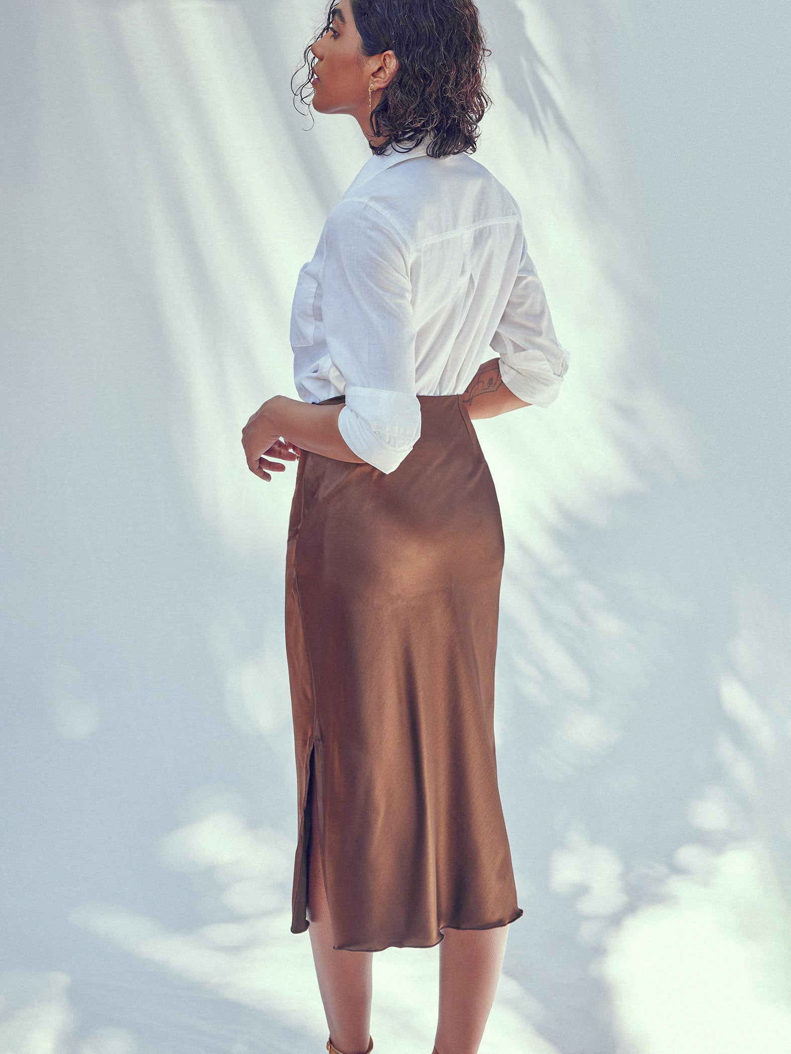 Cocoa Satin Midi Skirt