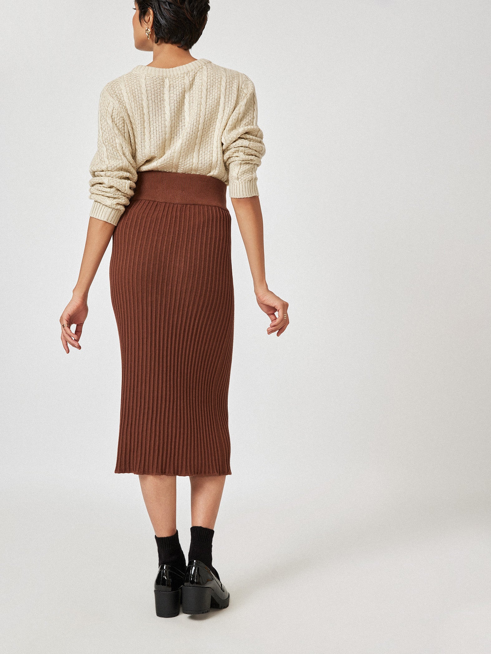 Coffee Knit Midi Skirt