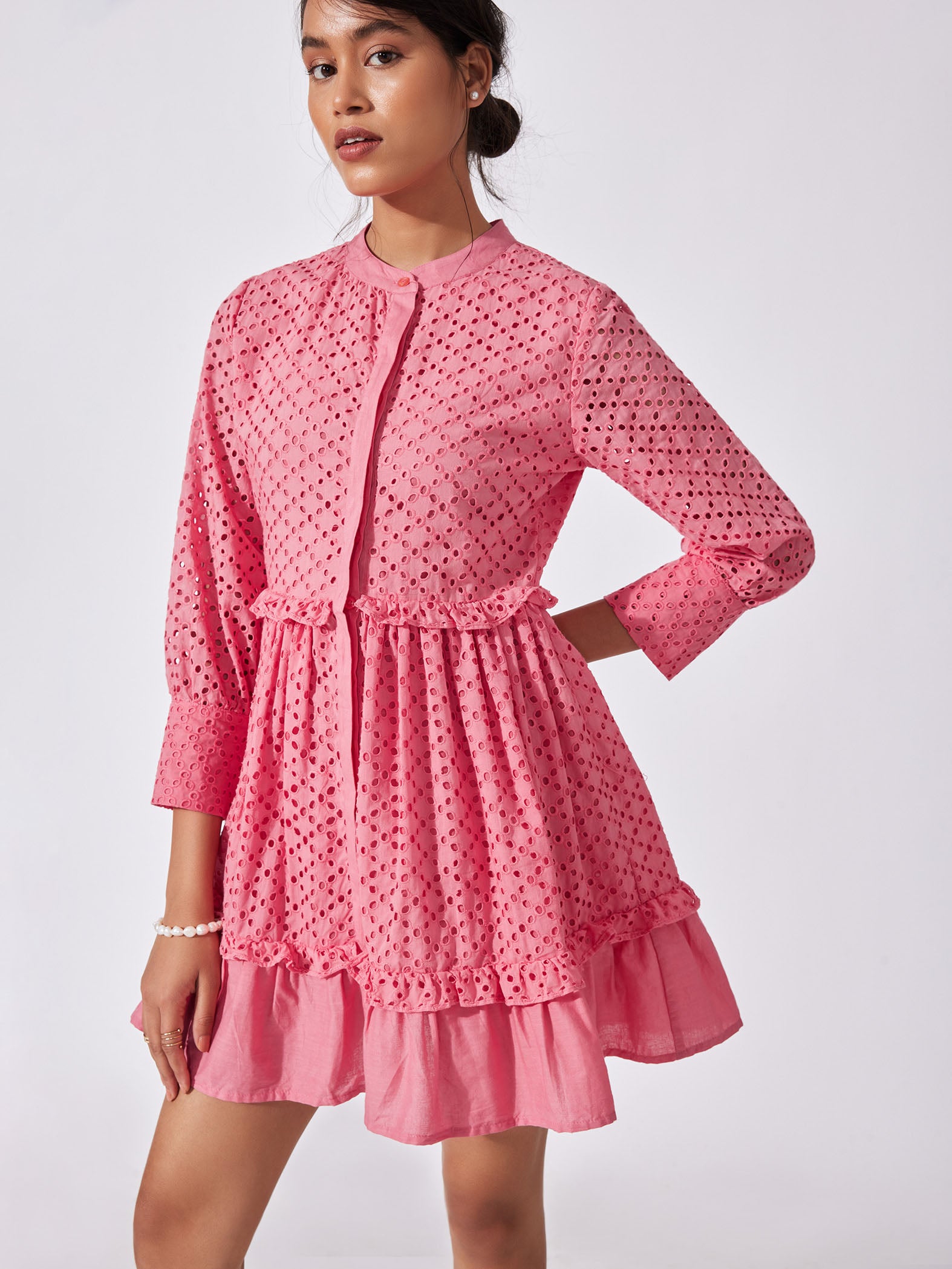 Pink Drop Waist Schiffli Dress