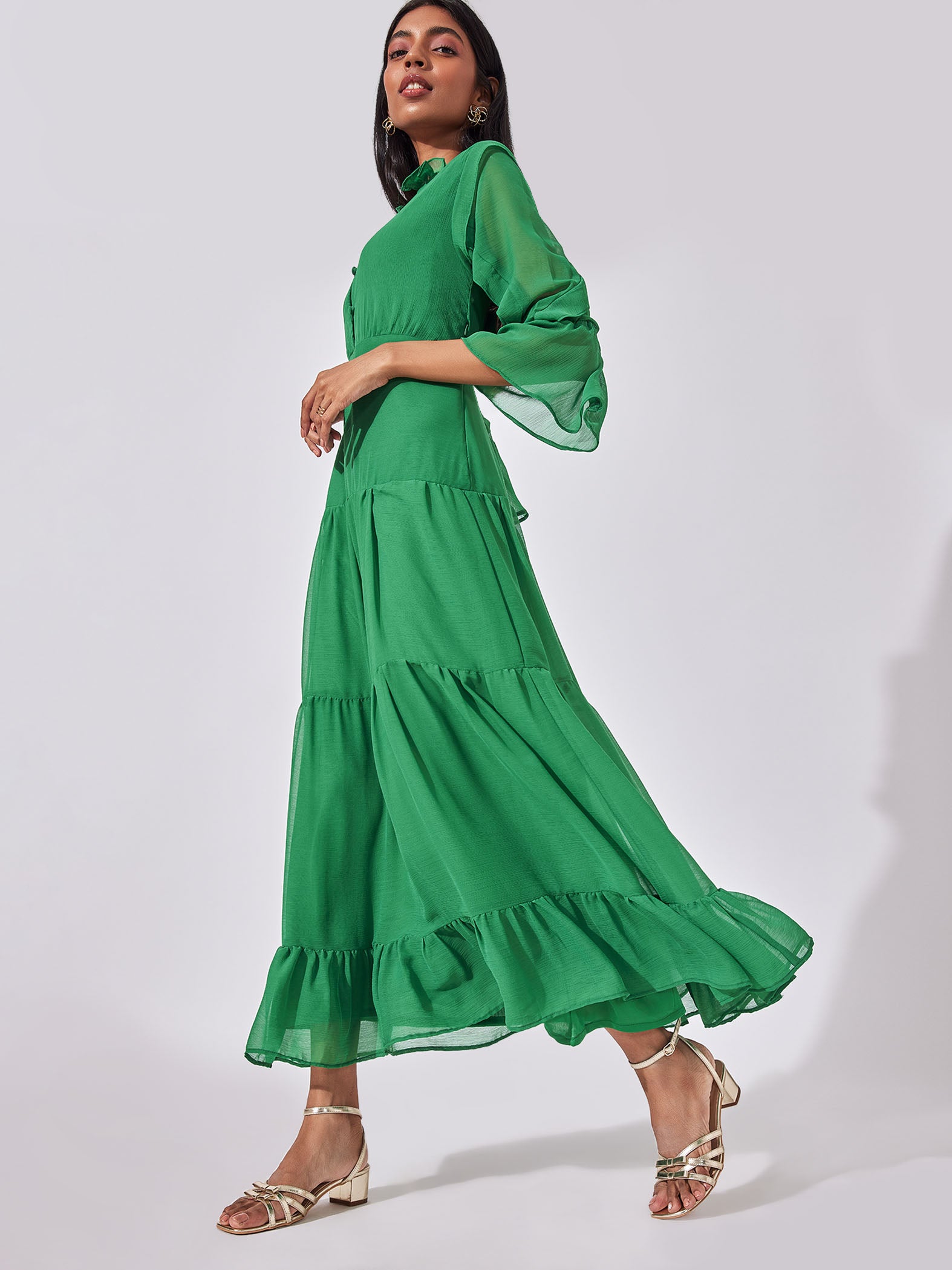 Emerald Ruffle Tiered Dress