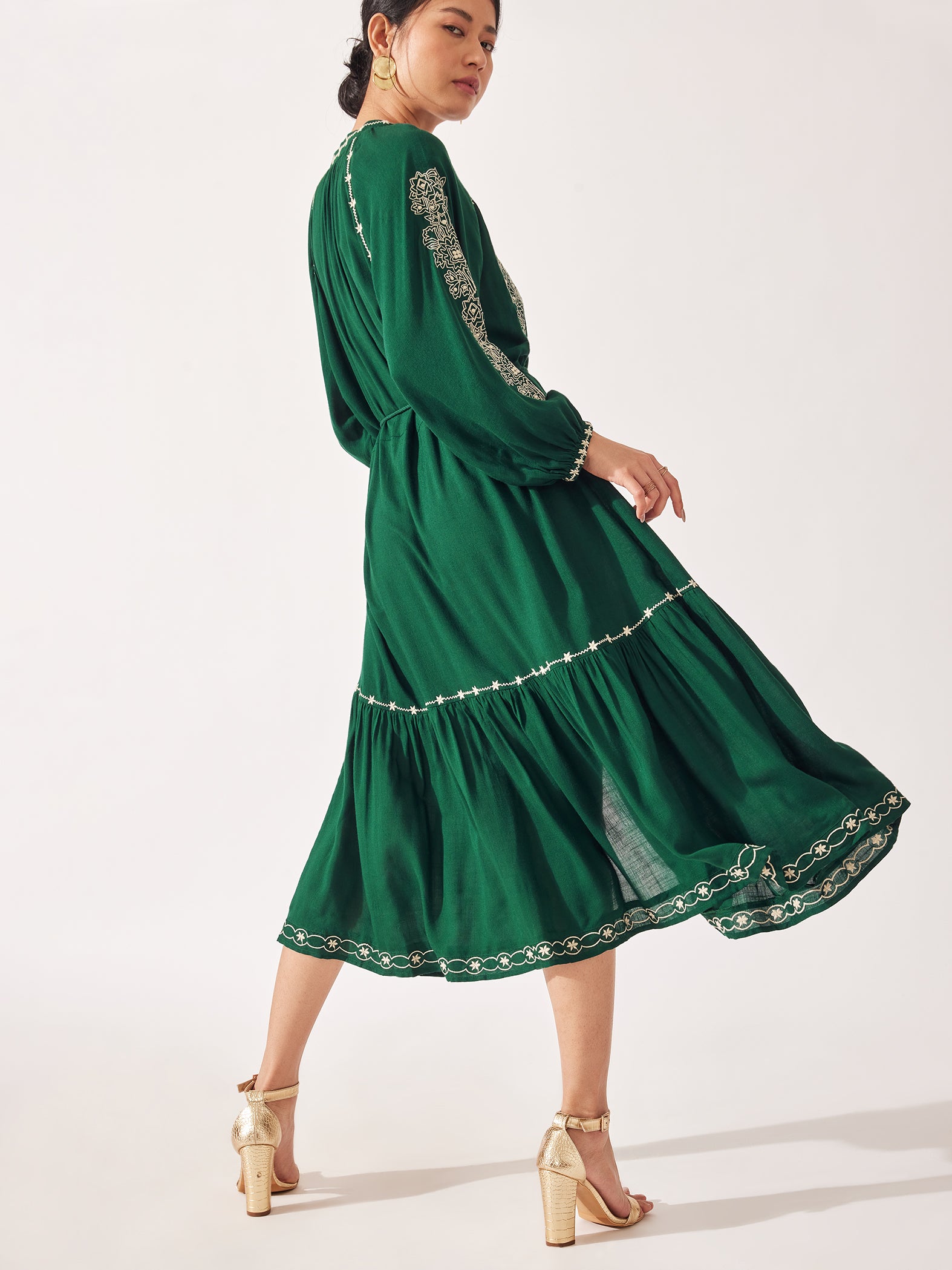 Green Floral Embroidered Dress