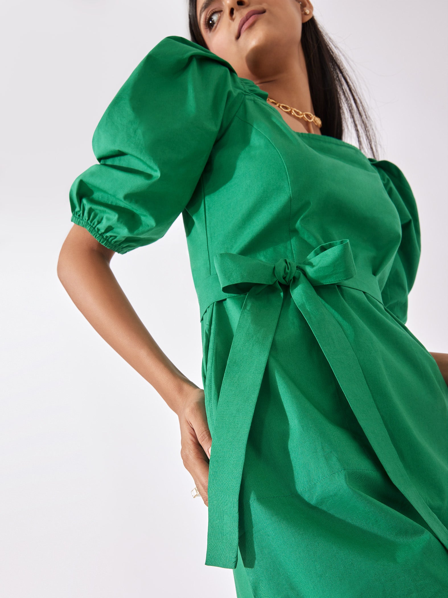 Emerald Puff Sleeve Mini Dress