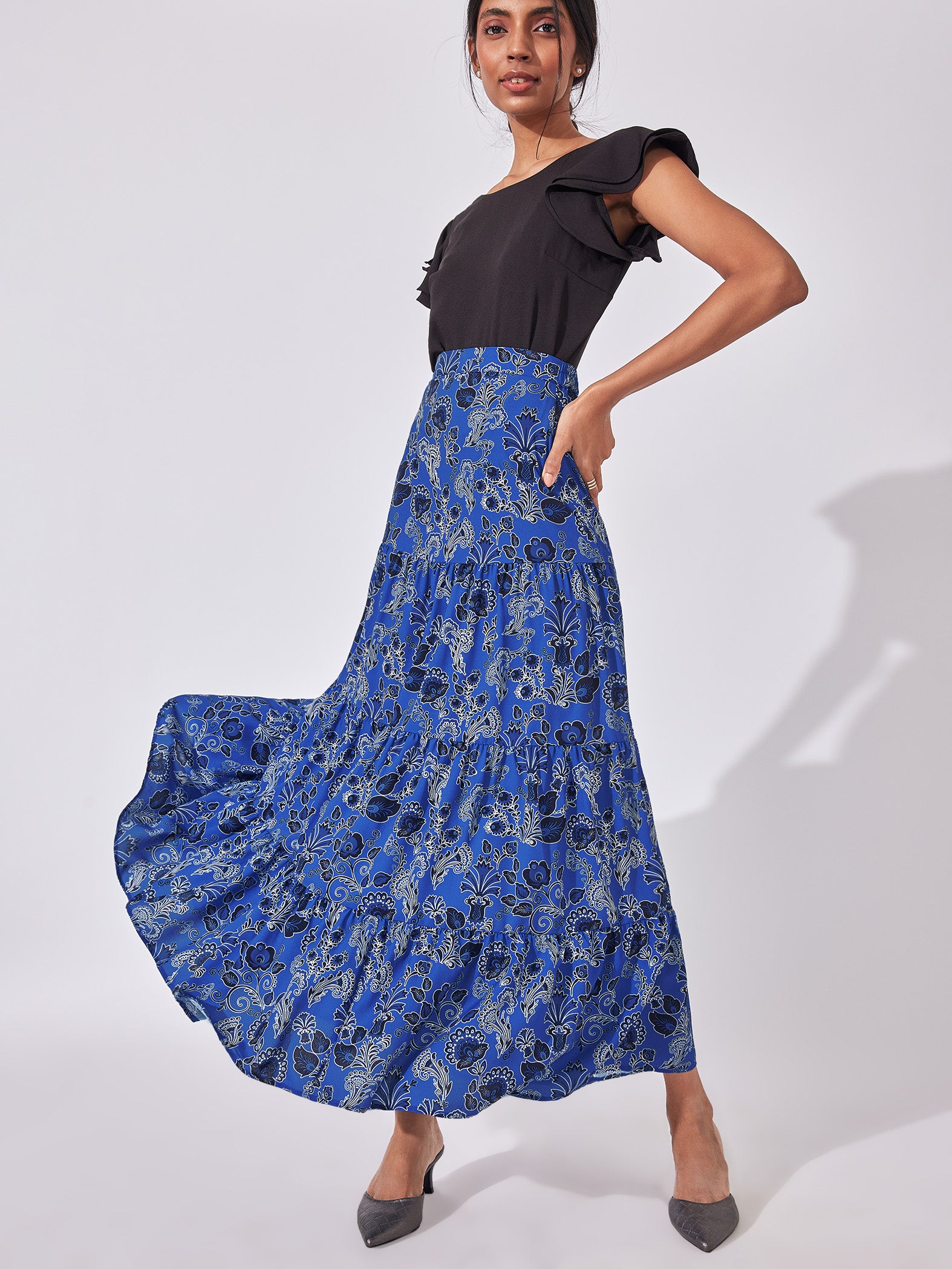 BInfinite Coord Set  Buy BInfinite Raspberry Silk Top  Floral Tiered  Skirt Set of 2 Online  Nykaa Fashion