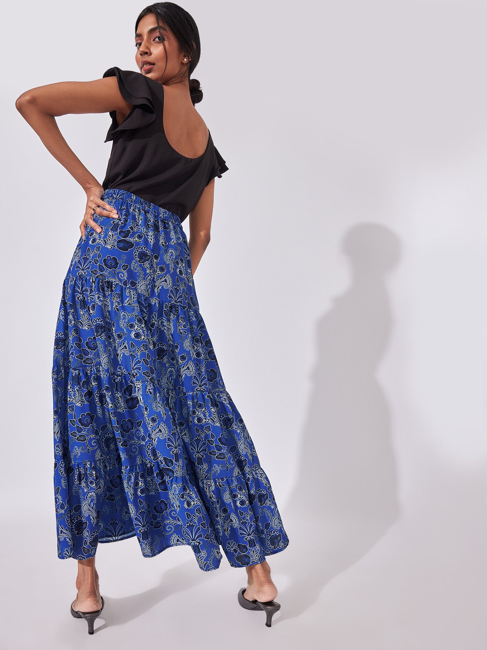 Lapis Floral Tiered Maxi Skirt