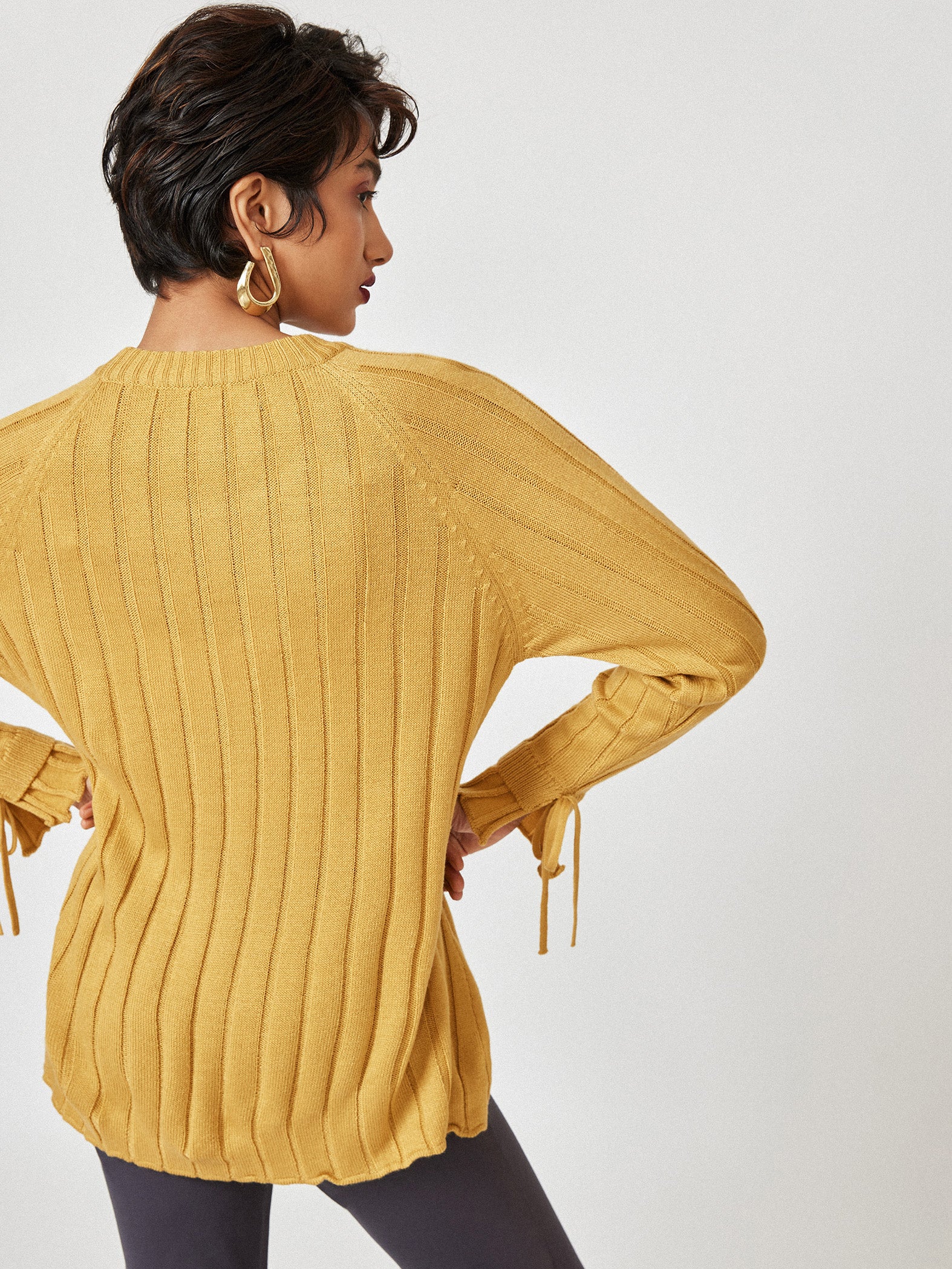 Mustard Cut Out Ribbed Sweater