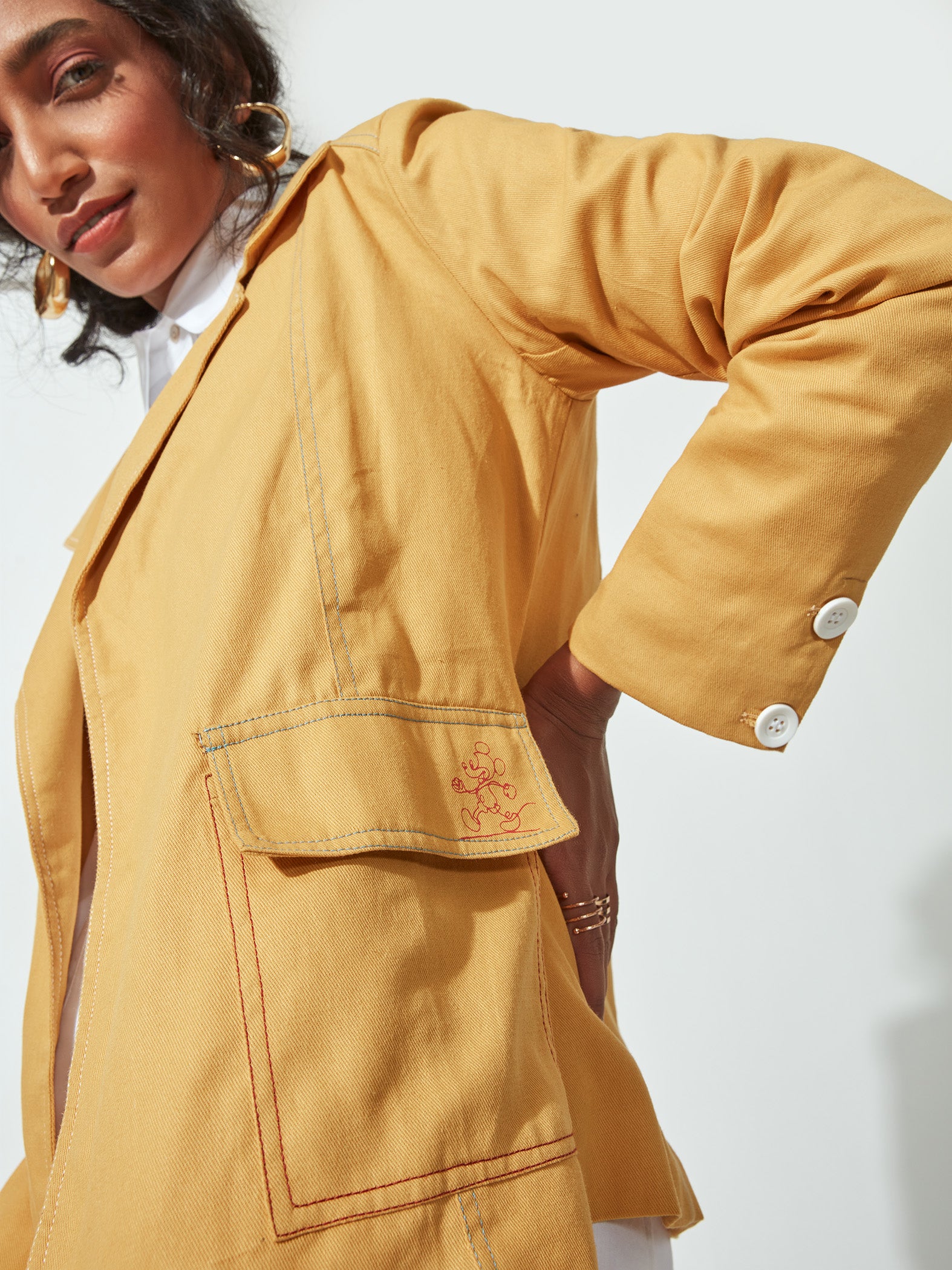 Mustard Topstitch Lapel Collar Jacket by Disney