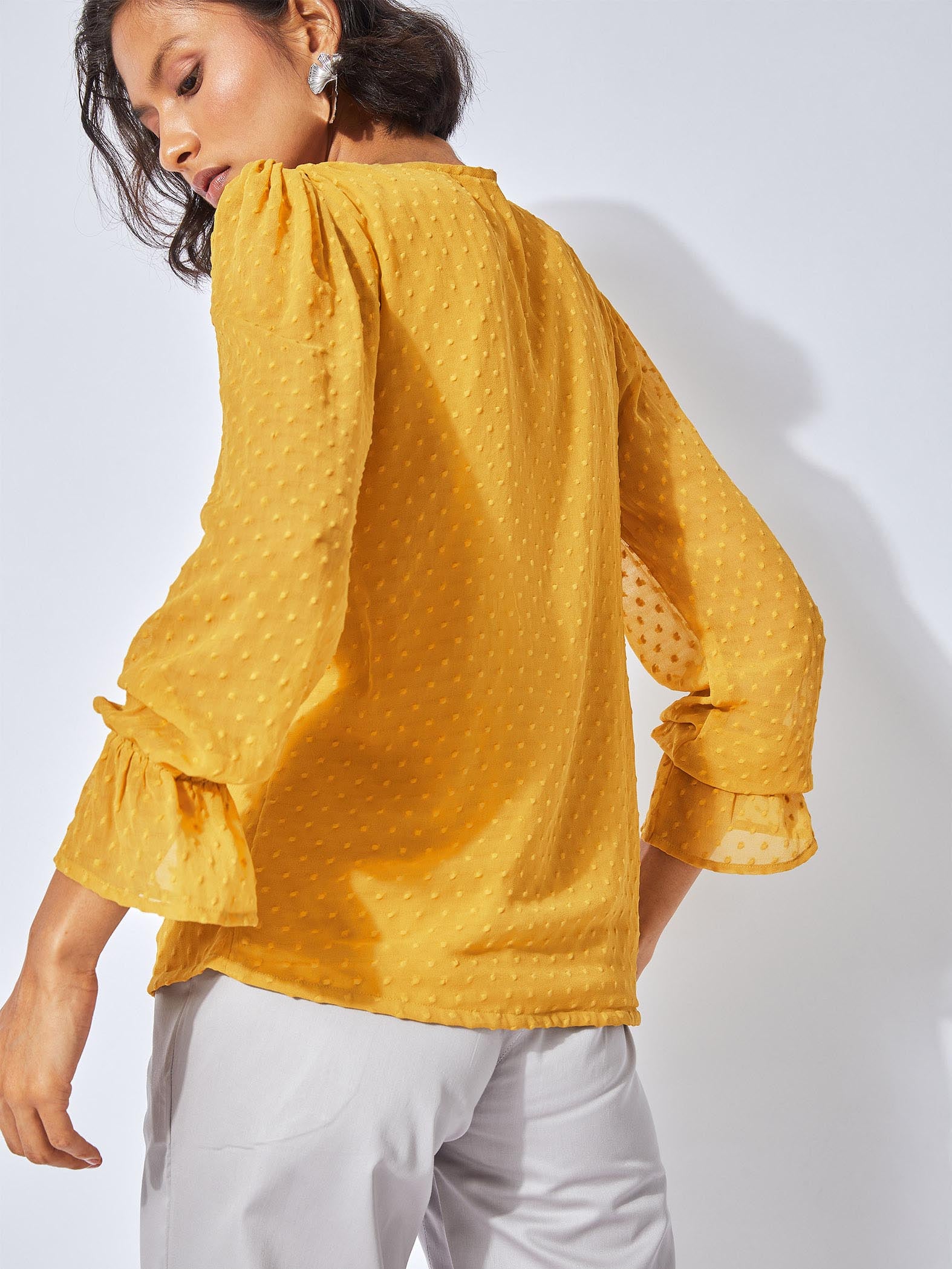 Mustard Dotted Button Down Top