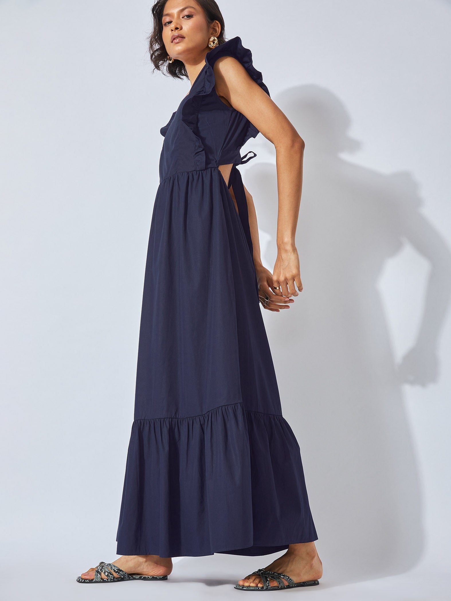 Navy Cut-Out Tiered Maxi Dress