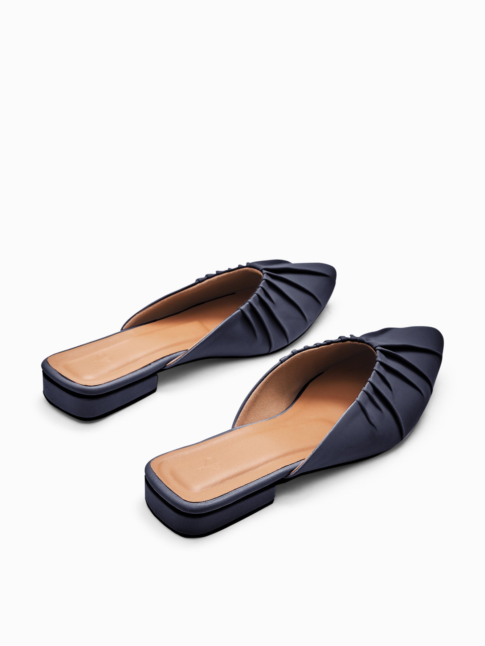 Navy Ruched Pointed Toe Flats