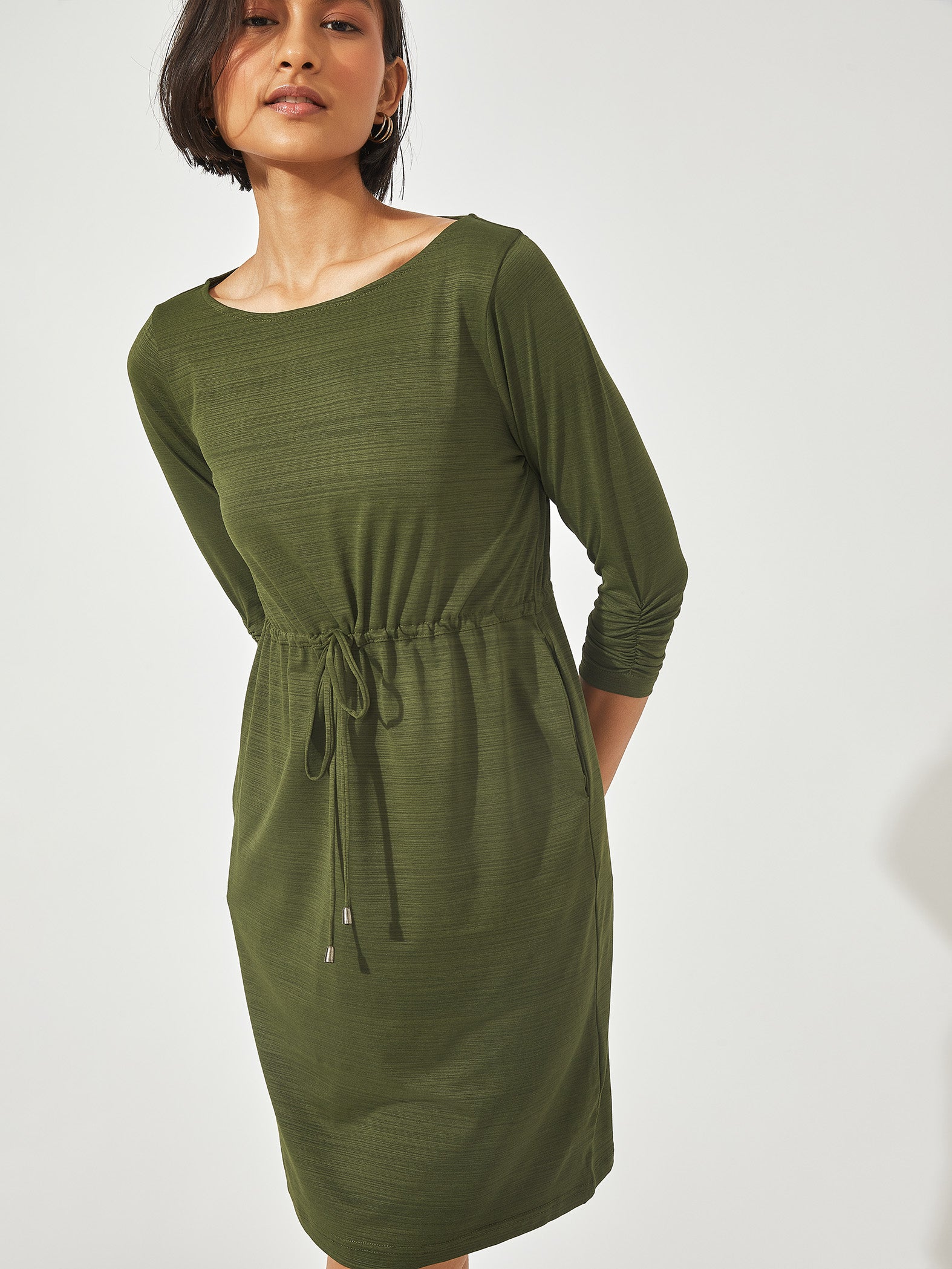 Olive Drawstring Mini Dress