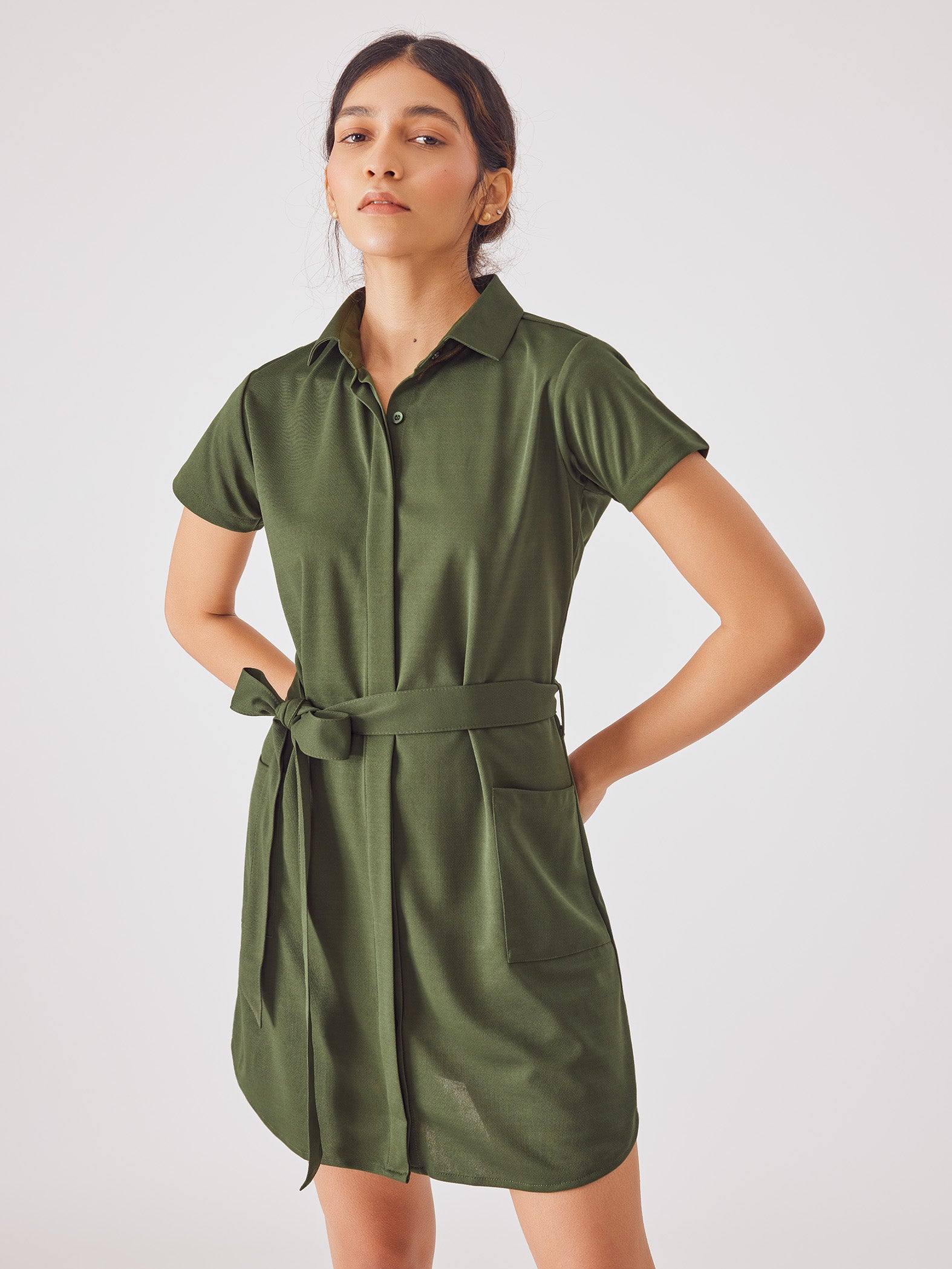 Olive Pocket Shirt Dress