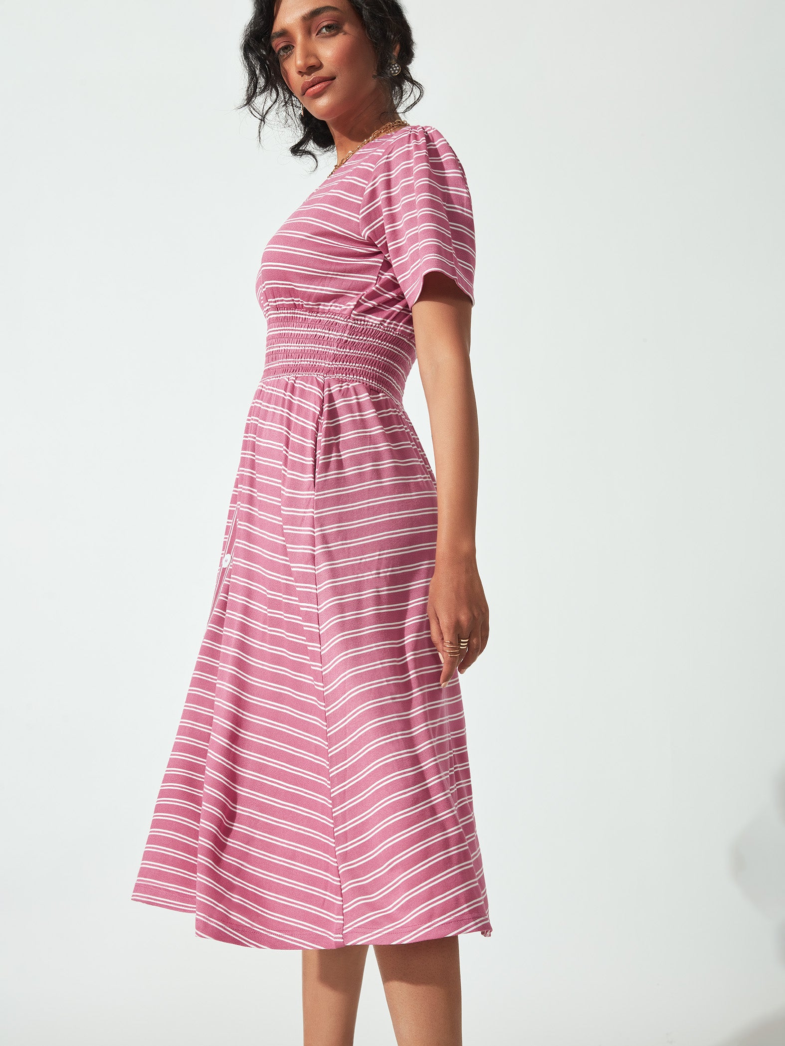 Pink Stripe Smocked Dress