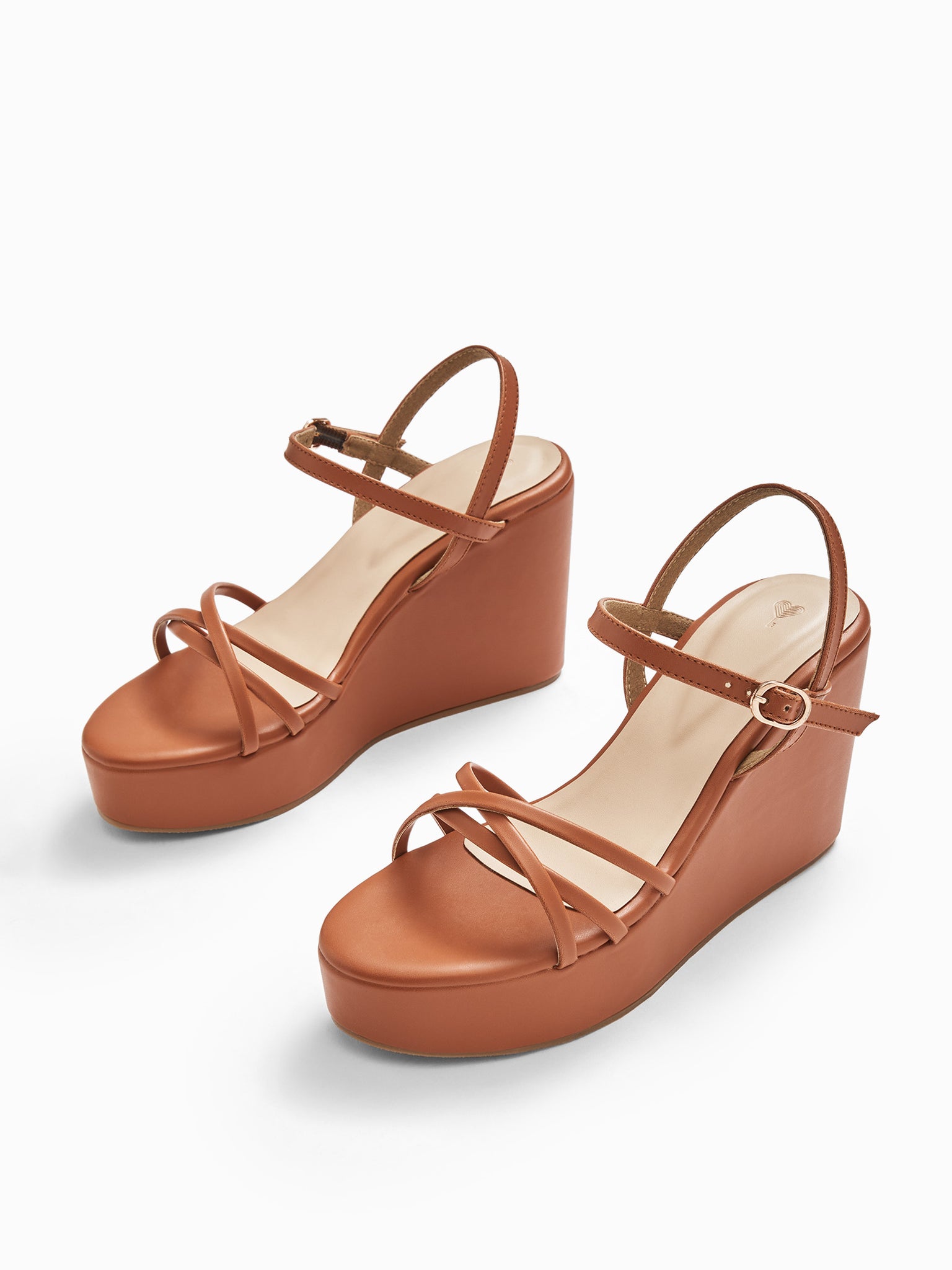 Rust Strappy Peep Toe Wedges