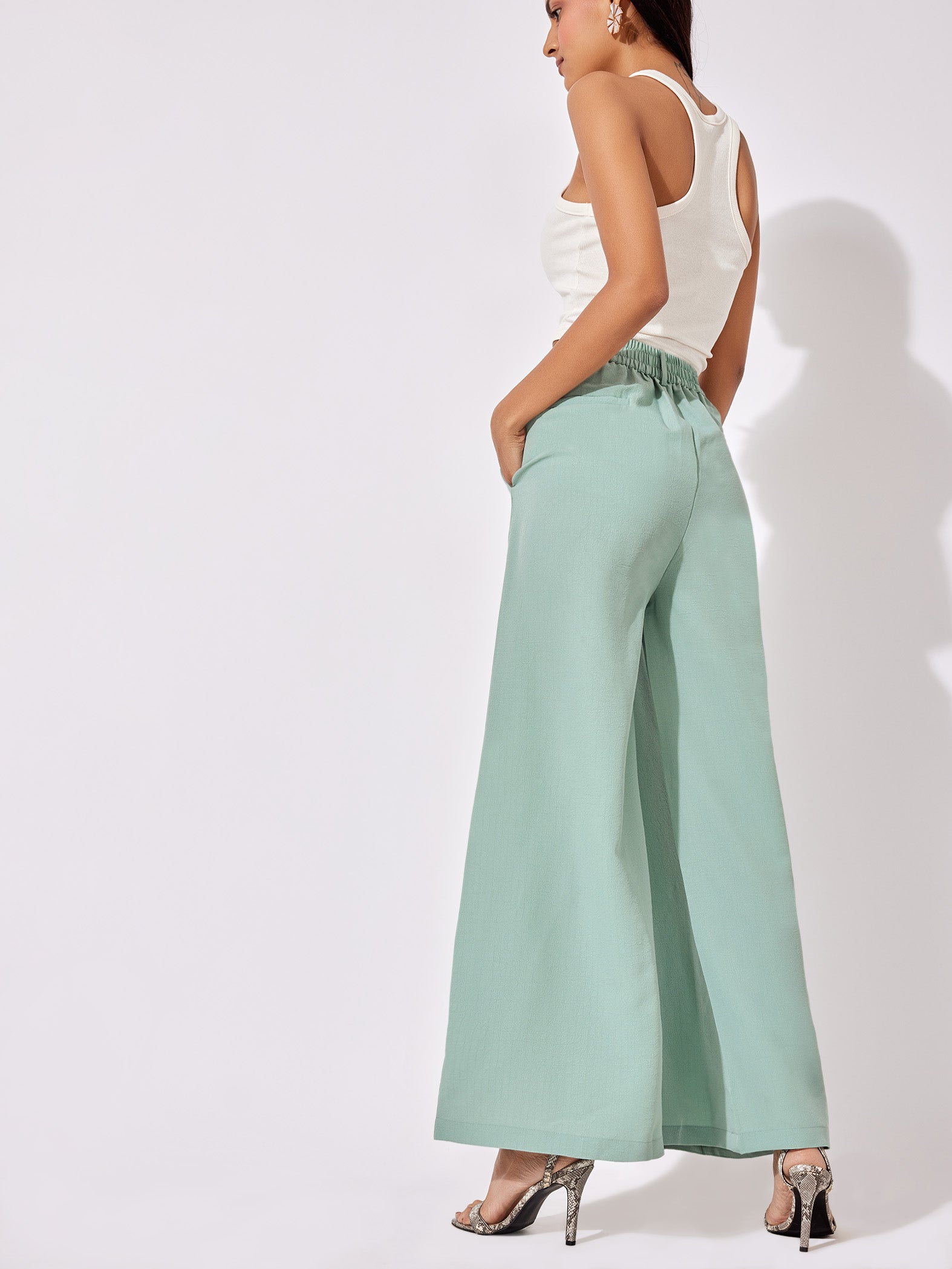 Sage Green Pleated Flare Pants