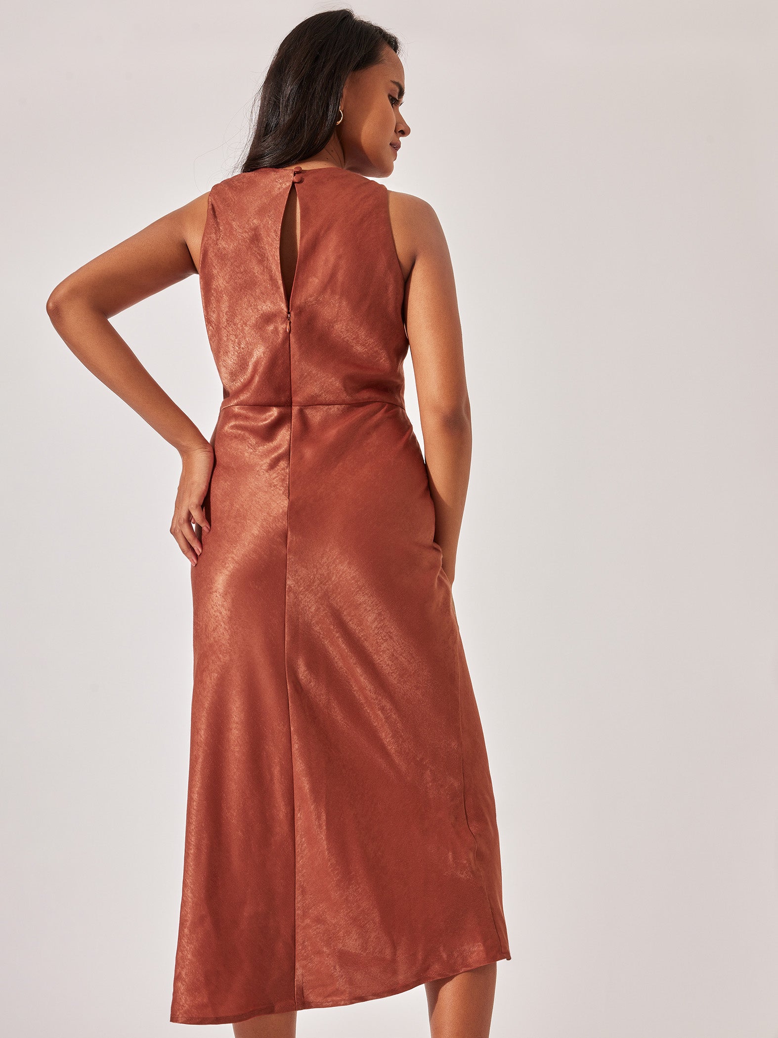 Terracotta Cowl Neck Midi Dress