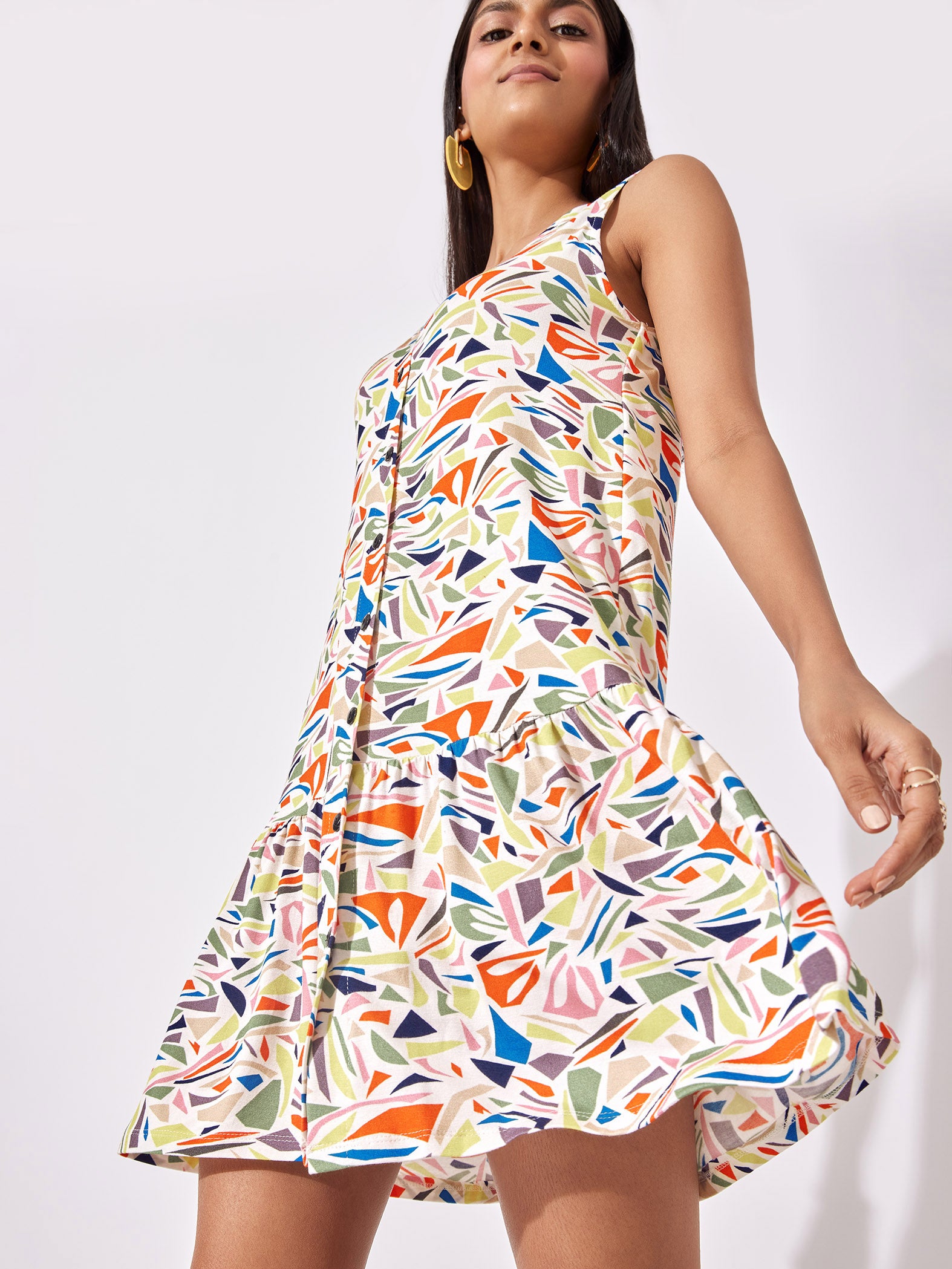Terrazzo Print Buttoned Dress