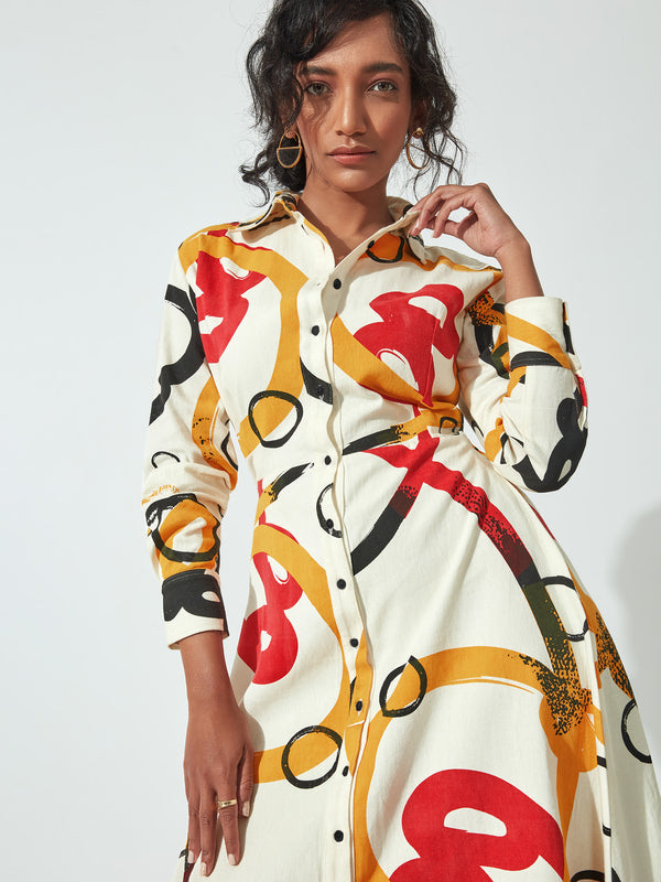 White Abstract Mickey Print Dress by Disney