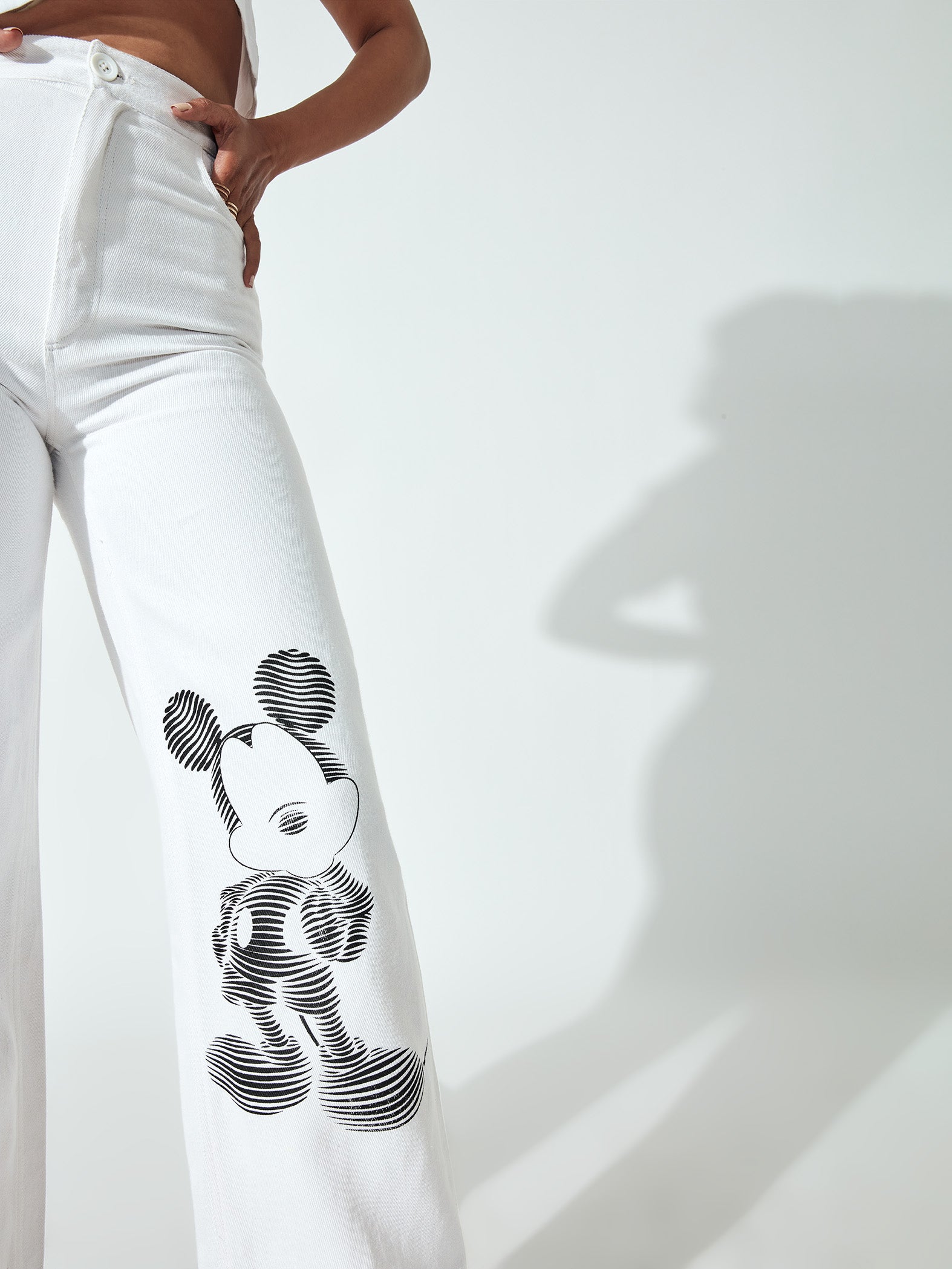 White Mickey Print Pants by Disney