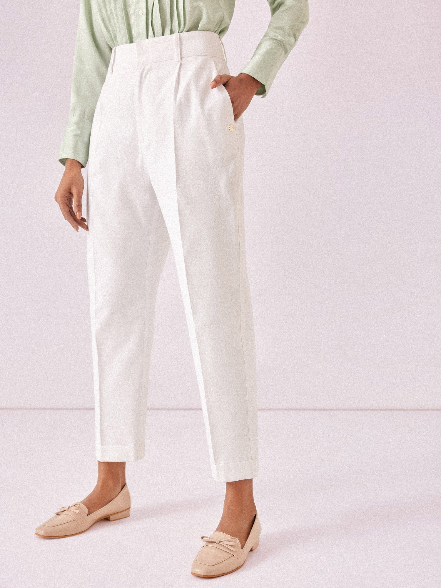 White Pleated Trousers